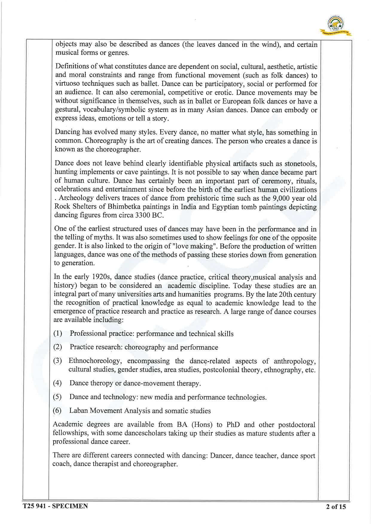 ICSE Class 10 2025 Indian Dance (QP & MS) Specimen Paper - Page 12