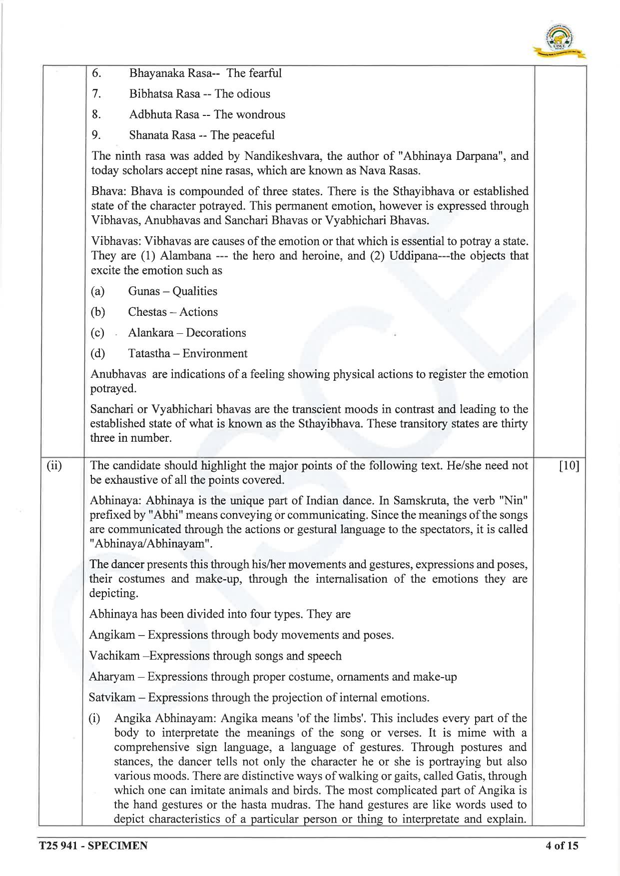 ICSE Class 10 2025 Indian Dance (QP & MS) Specimen Paper - Page 14