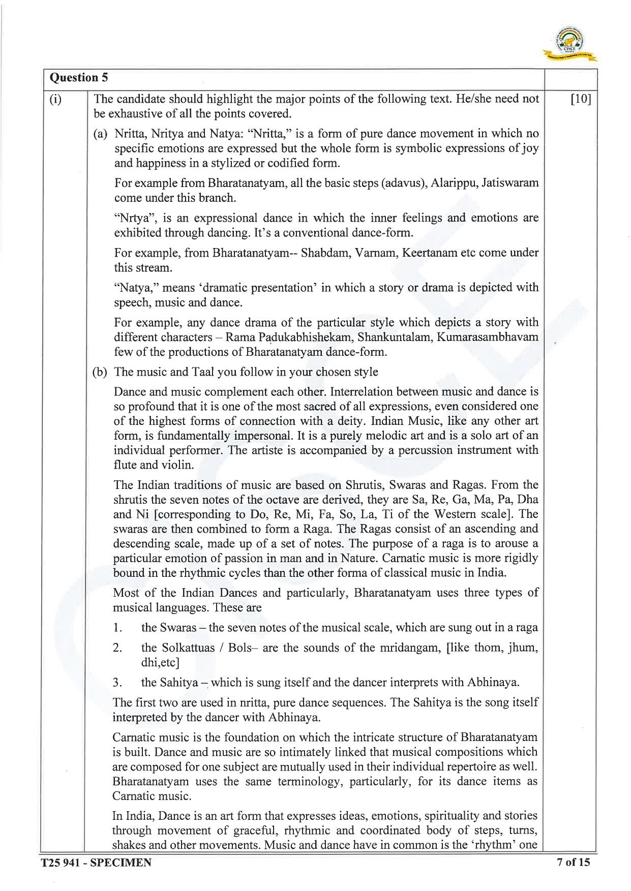ICSE Class 10 2025 Indian Dance (QP & MS) Specimen Paper - Page 17