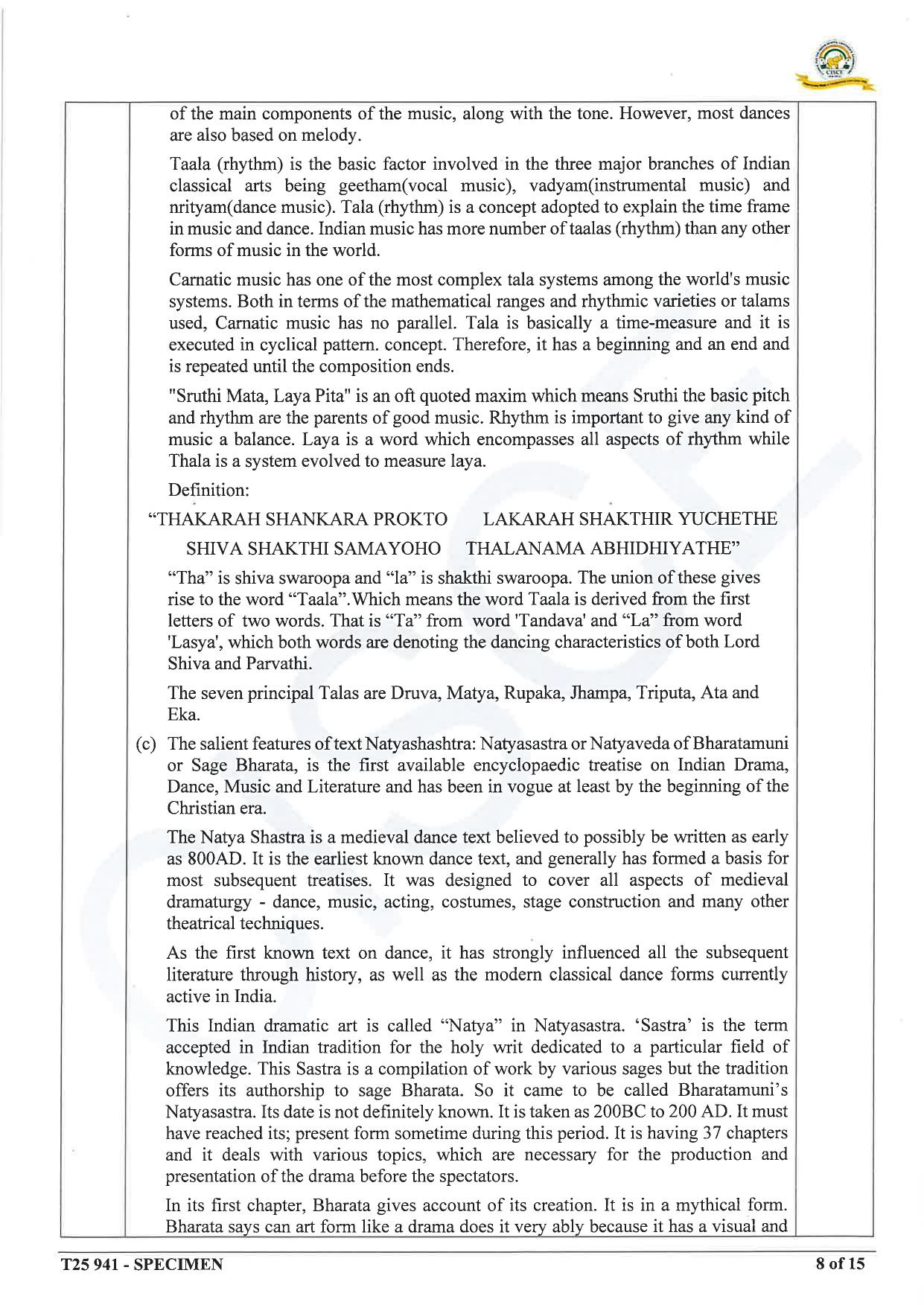 ICSE Class 10 2025 Indian Dance (QP & MS) Specimen Paper - Page 18