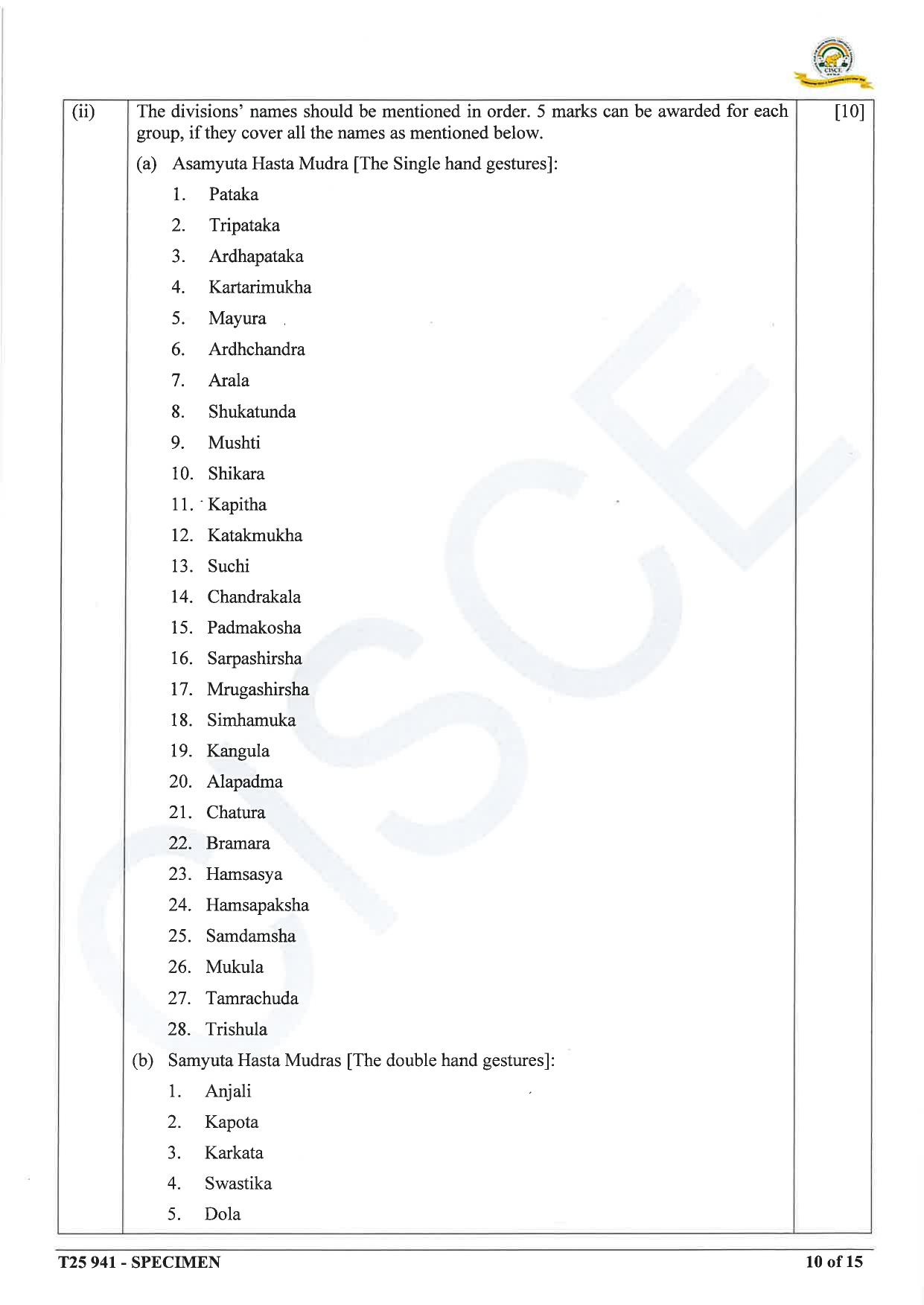 ICSE Class 10 2025 Indian Dance (QP & MS) Specimen Paper - Page 20