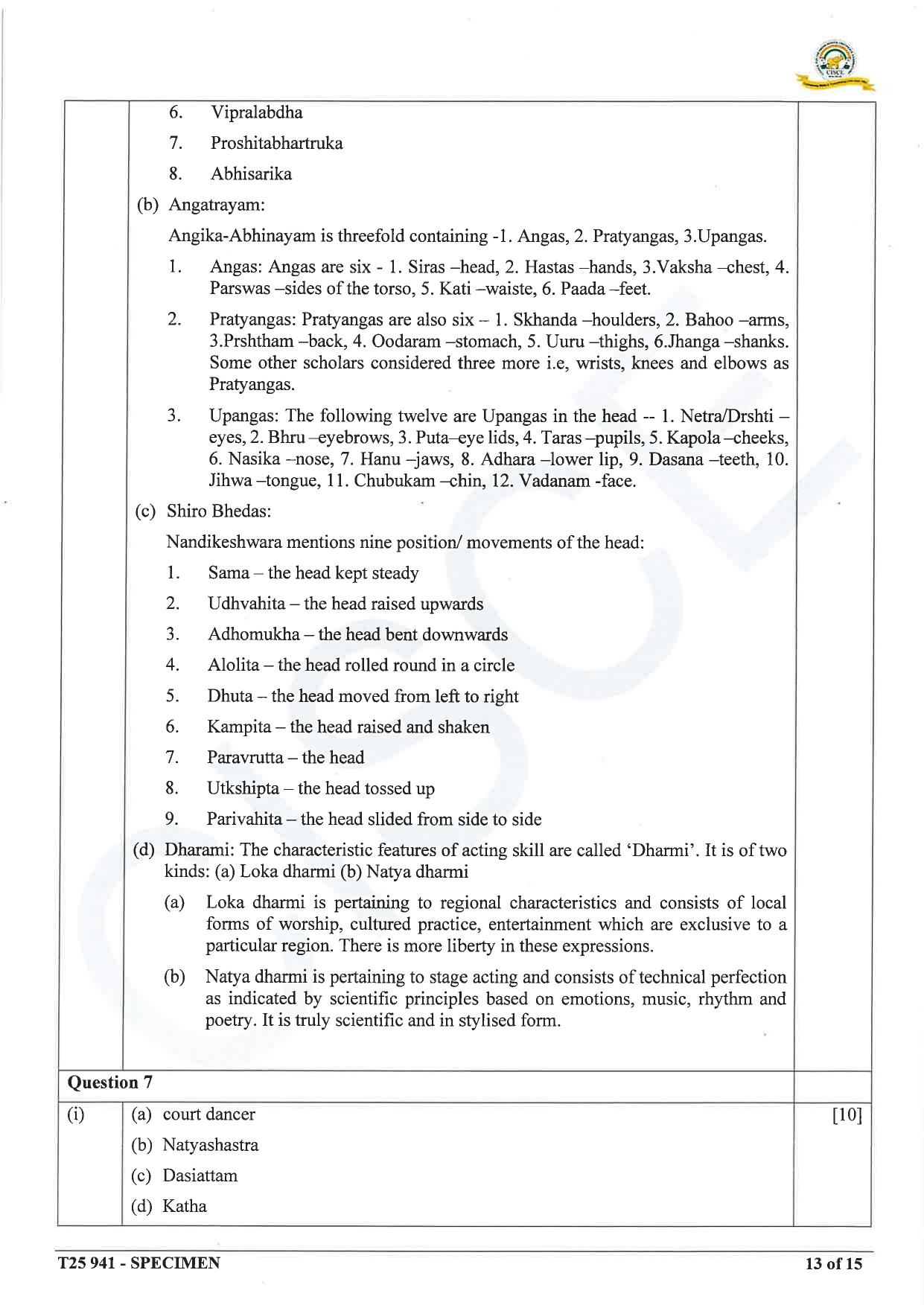 ICSE Class 10 2025 Indian Dance (QP & MS) Specimen Paper - Page 23