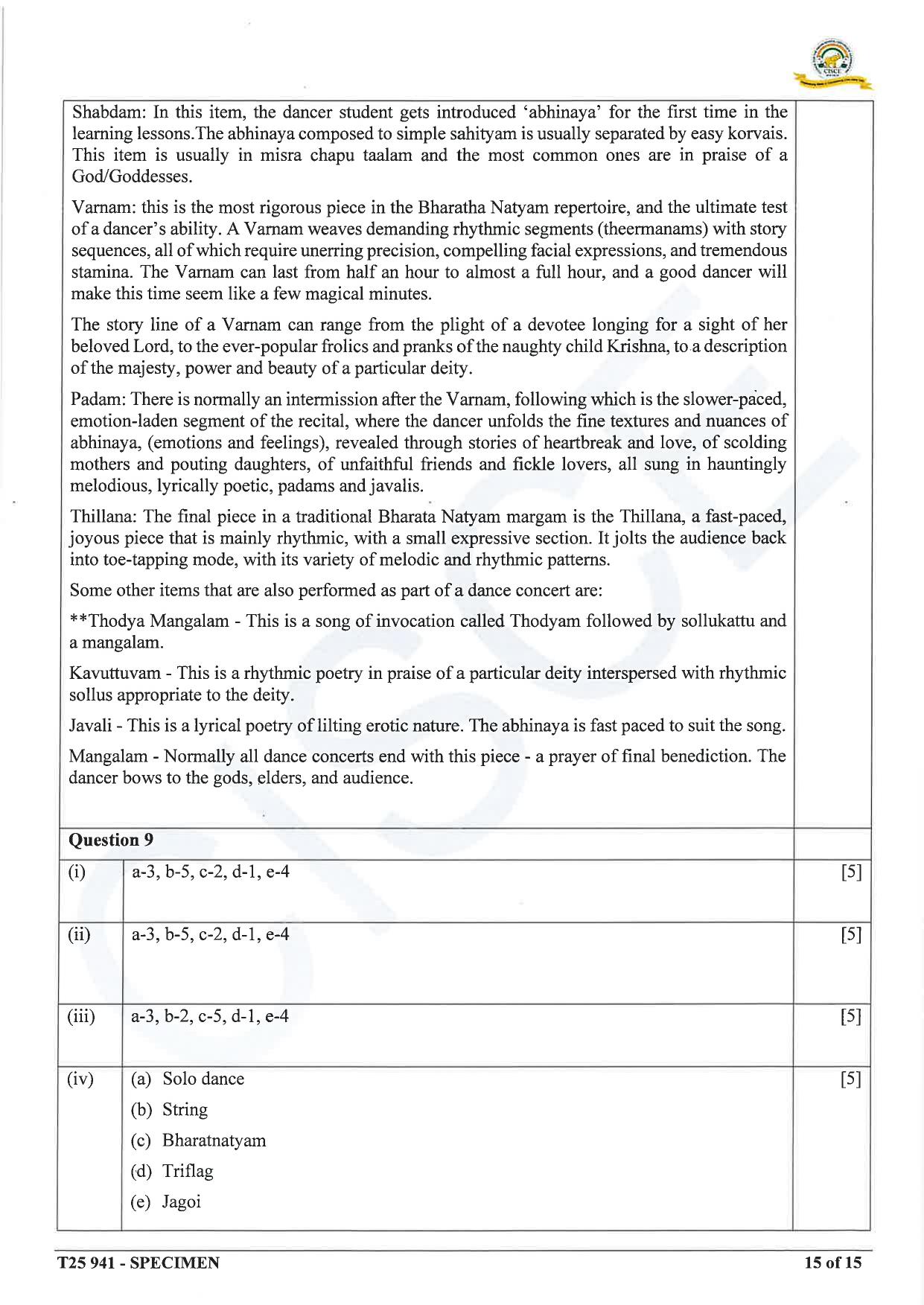 ICSE Class 10 2025 Indian Dance (QP & MS) Specimen Paper - Page 25