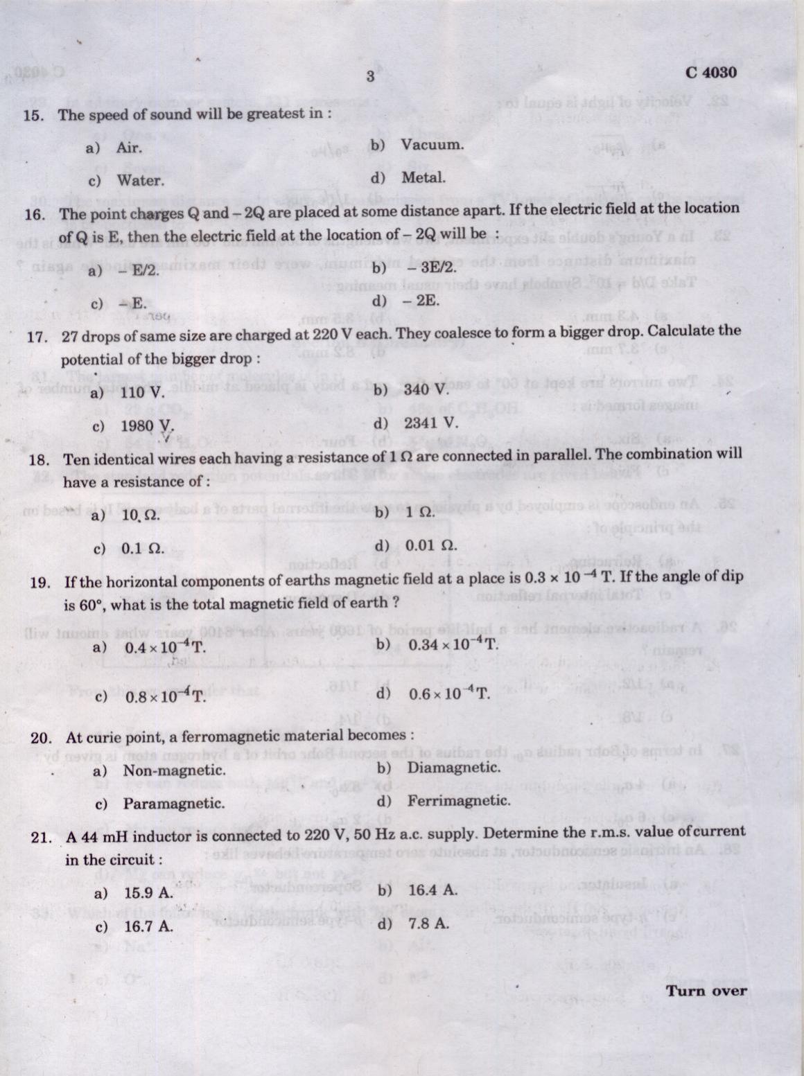 CUCAT 2021 Integrated M.Sc.Physics/Chemistry Question Paper - Page 4