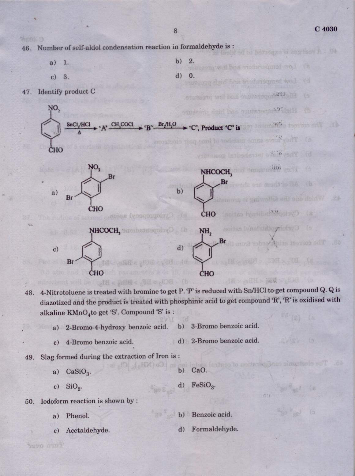 CUCAT 2021 Integrated M.Sc.Physics/Chemistry Question Paper - Page 9
