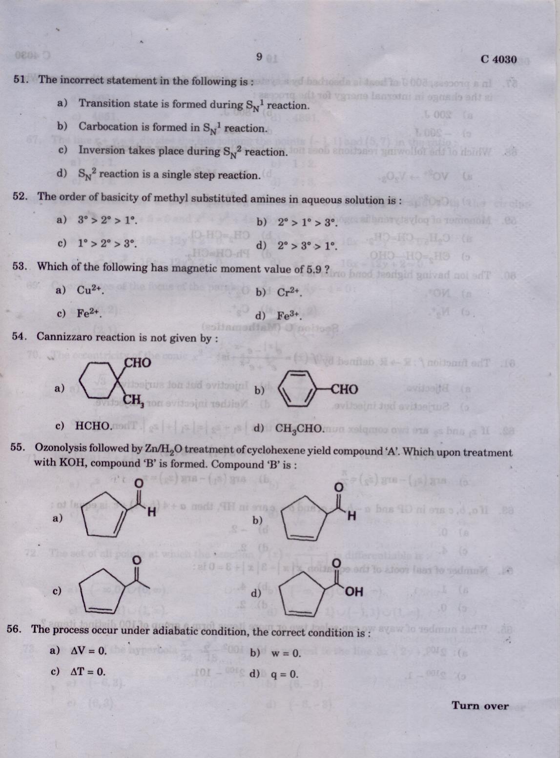 CUCAT 2021 Integrated M.Sc.Physics/Chemistry Question Paper - Page 10