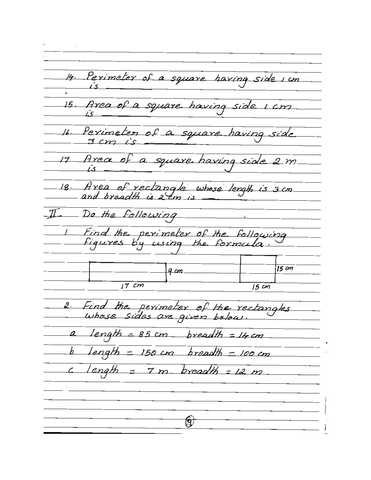 Worksheet for Class 5 Maths Area and Perimeter Assignment 3 - Page 2
