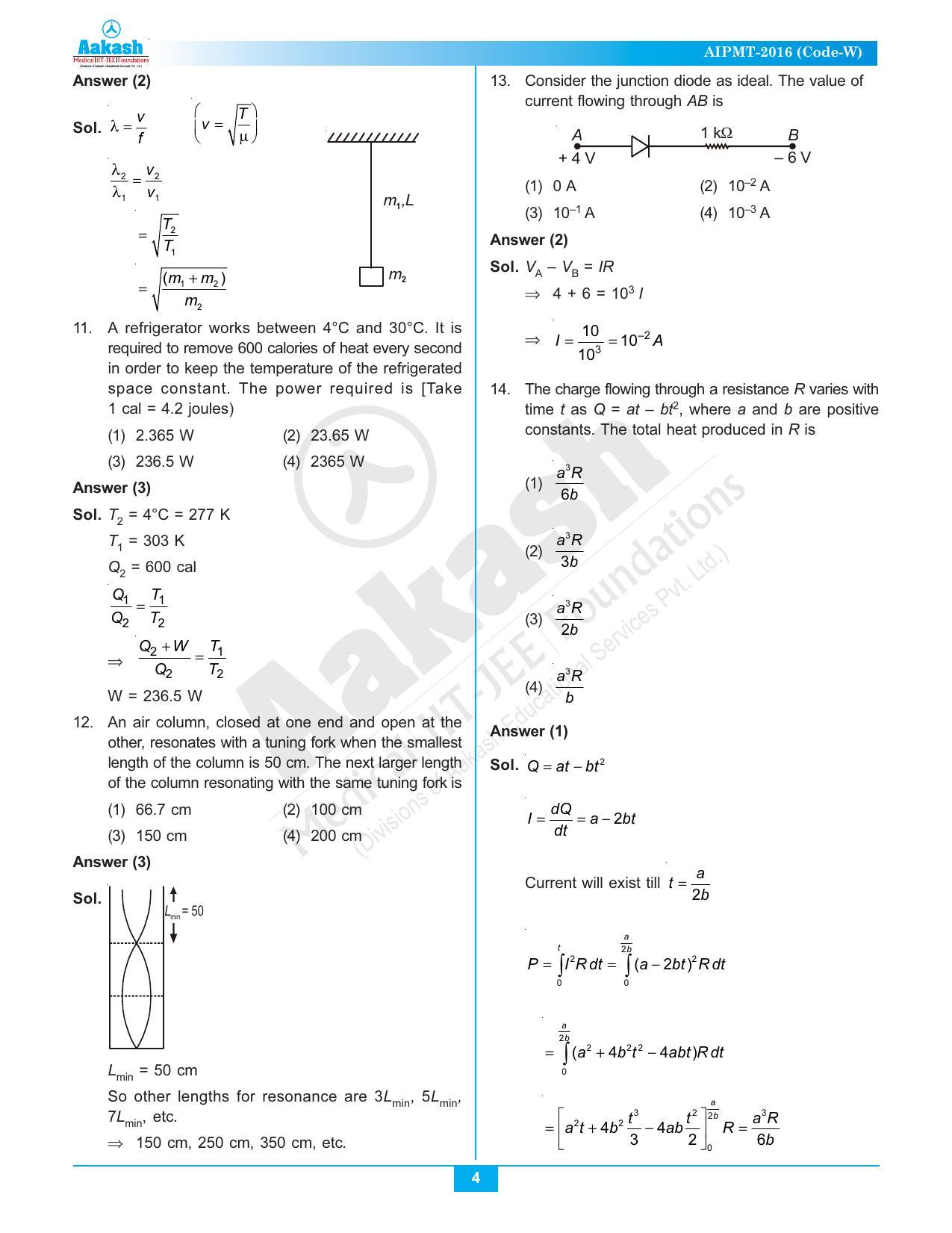  NEET Code A/ P/ W 2016 Answer & Solutions - Page 4