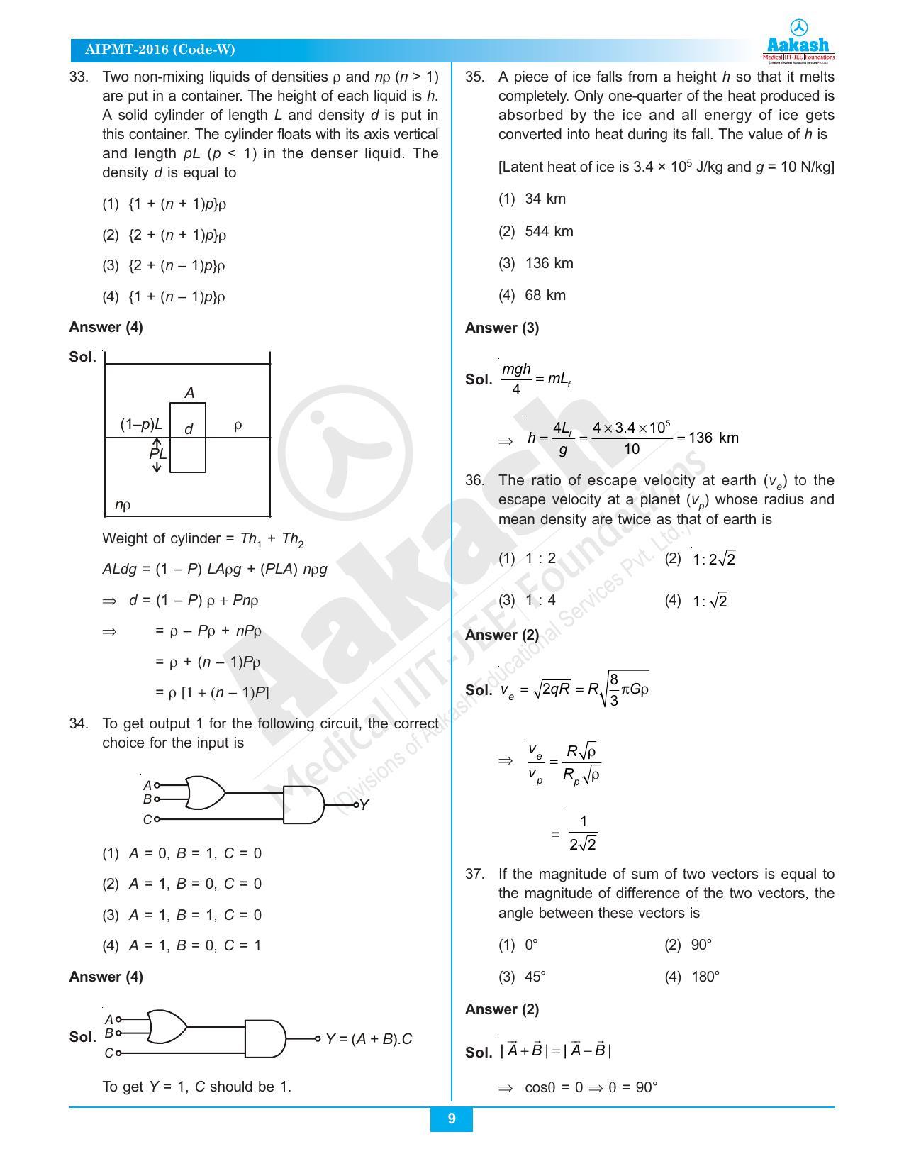  NEET Code A/ P/ W 2016 Answer & Solutions - Page 9