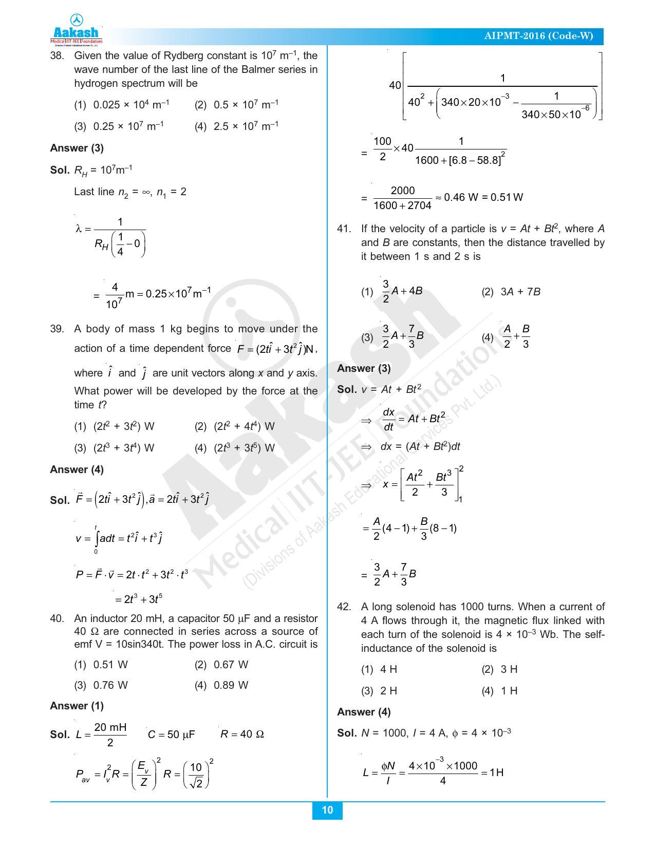  NEET Code A/ P/ W 2016 Answer & Solutions - Page 10