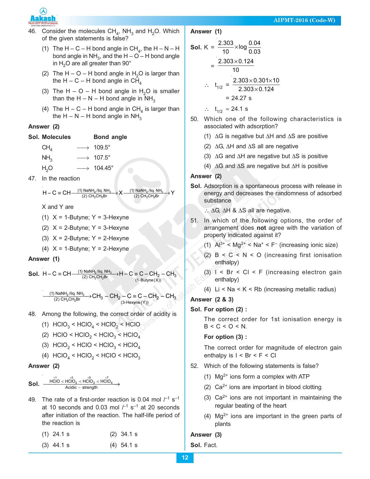  NEET Code A/ P/ W 2016 Answer & Solutions - Page 12
