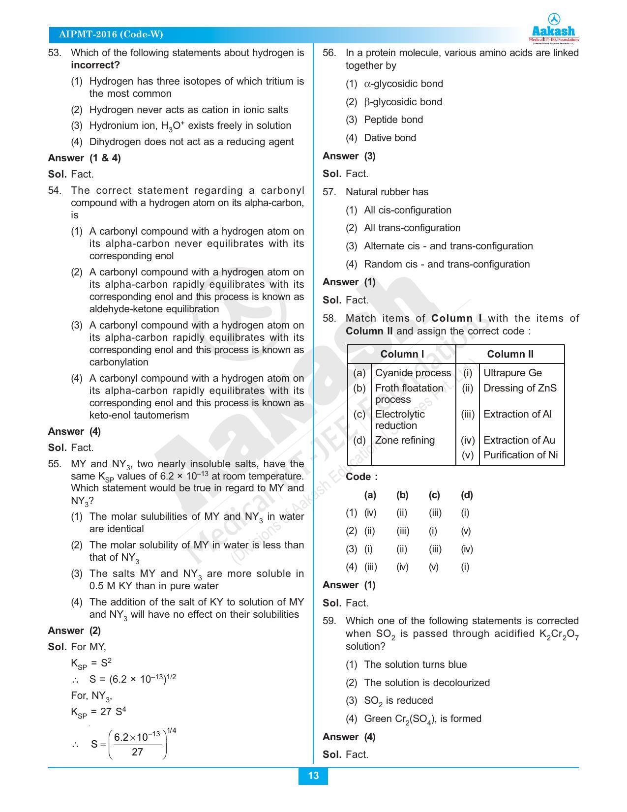  NEET Code A/ P/ W 2016 Answer & Solutions - Page 13