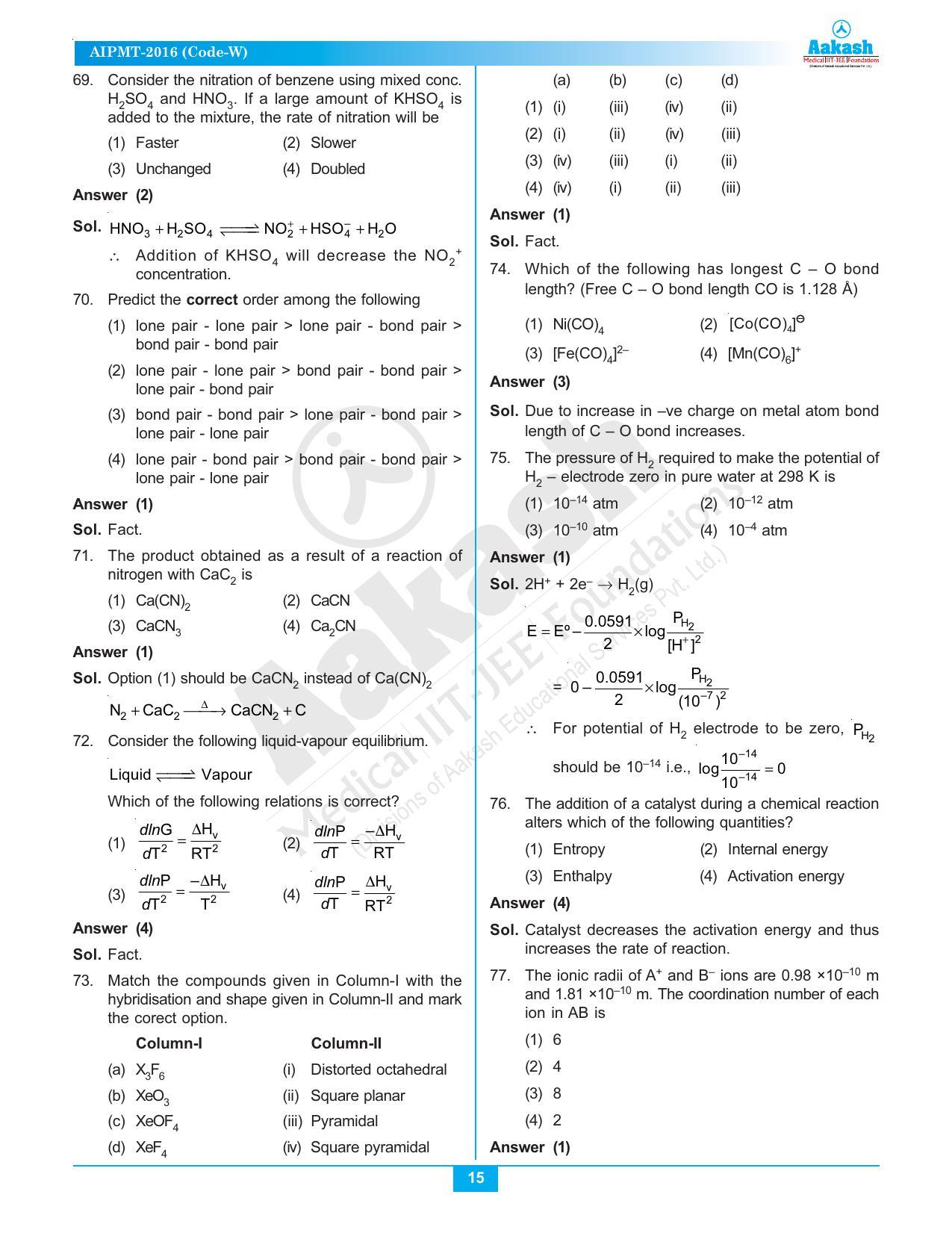  NEET Code A/ P/ W 2016 Answer & Solutions - Page 15
