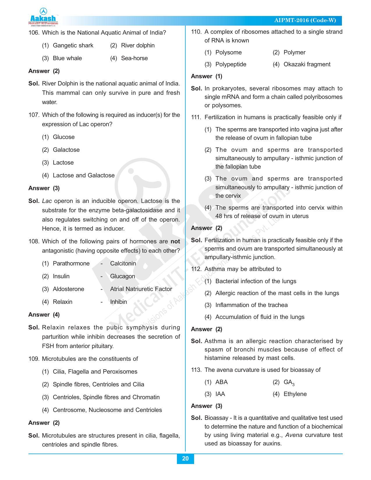  NEET Code A/ P/ W 2016 Answer & Solutions - Page 20