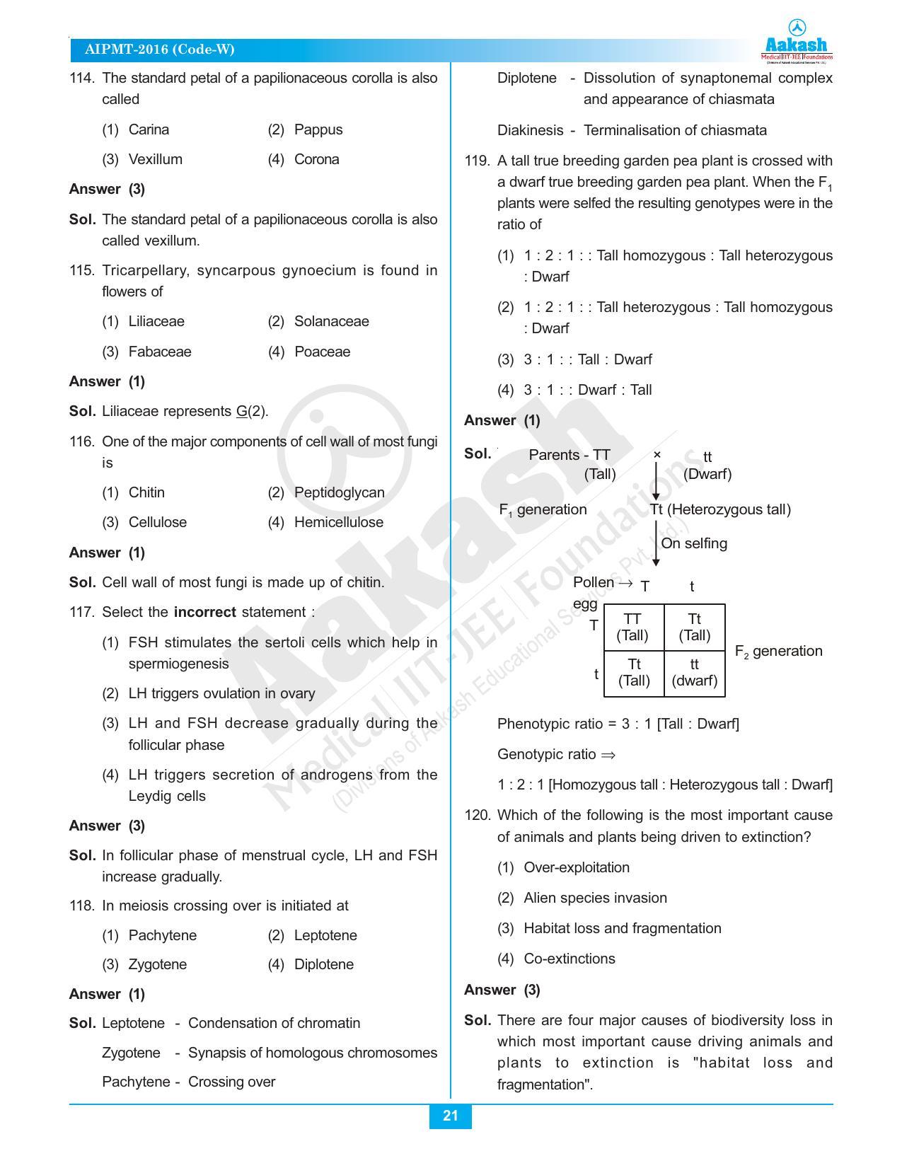  NEET Code A/ P/ W 2016 Answer & Solutions - Page 21