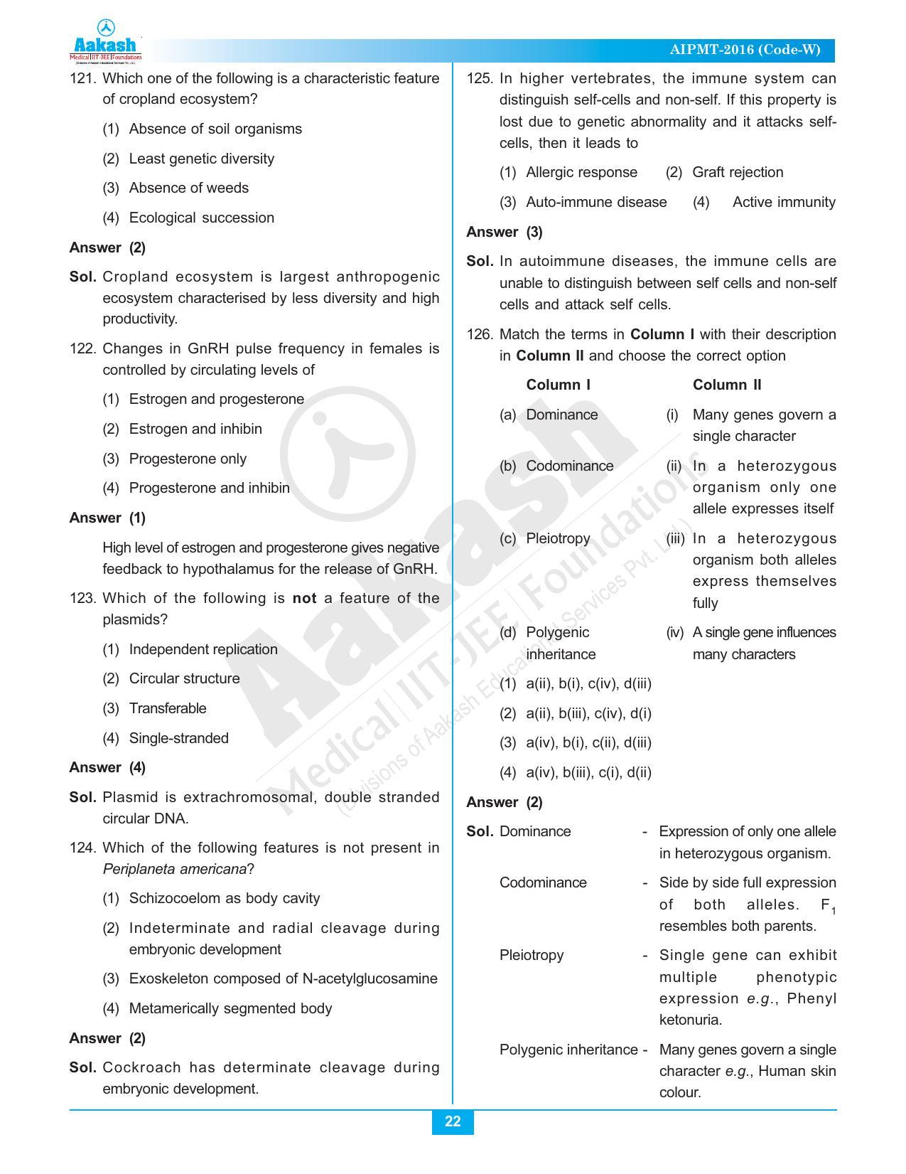  NEET Code A/ P/ W 2016 Answer & Solutions - Page 22