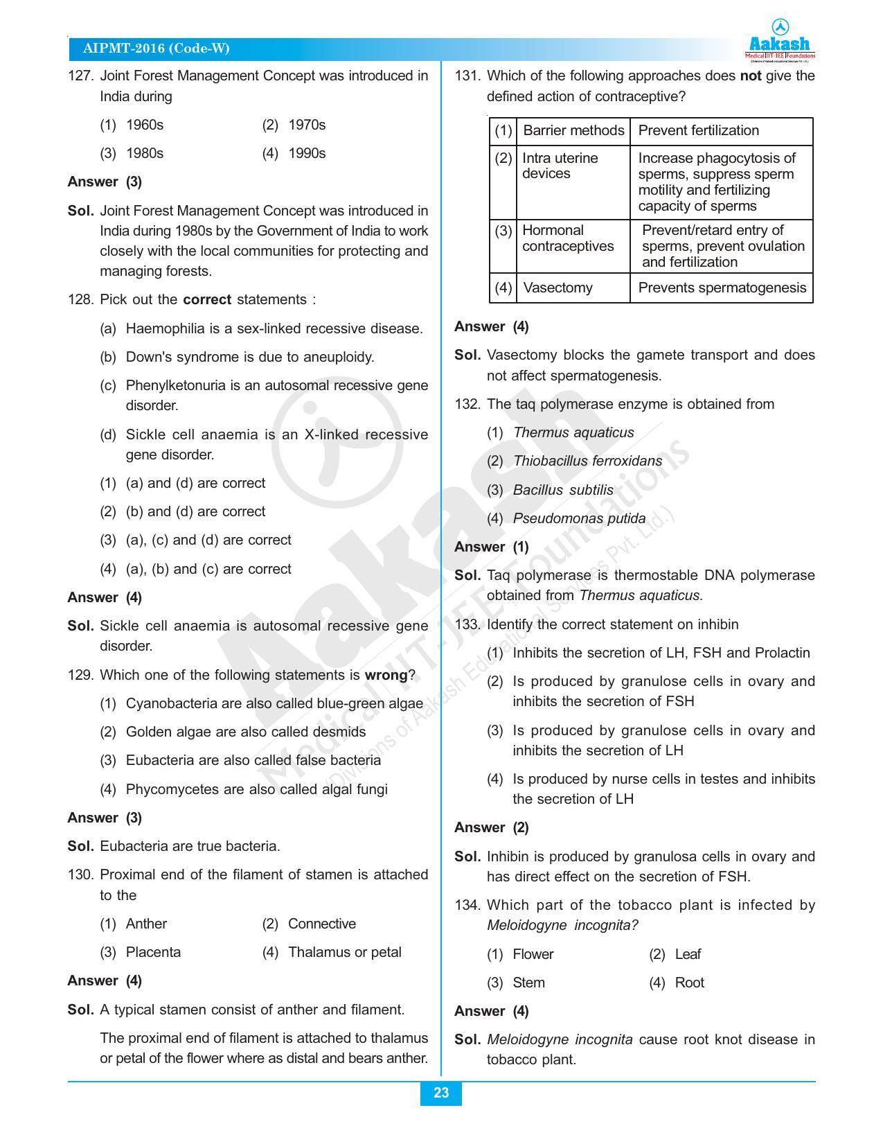  NEET Code A/ P/ W 2016 Answer & Solutions - Page 23
