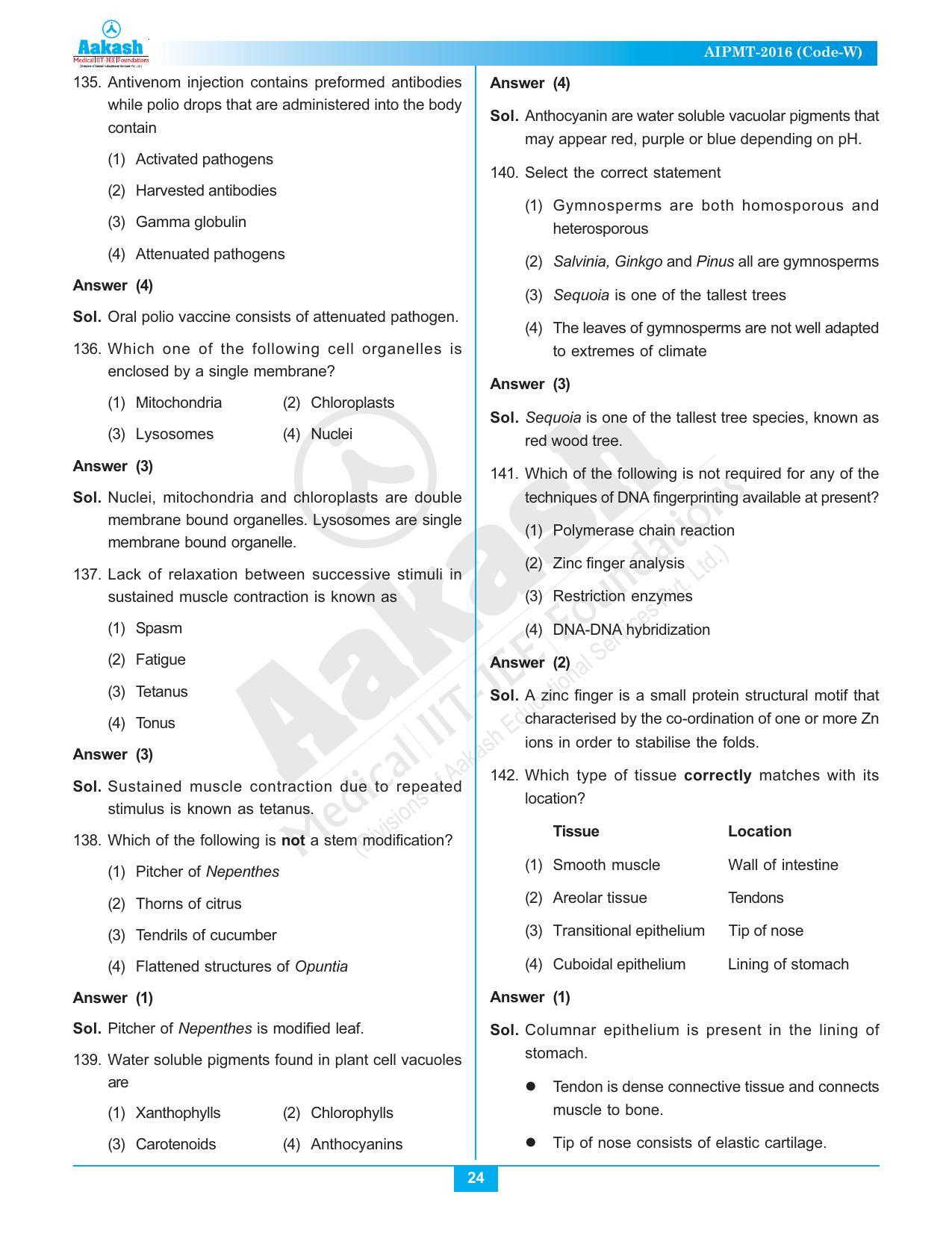  NEET Code A/ P/ W 2016 Answer & Solutions - Page 24