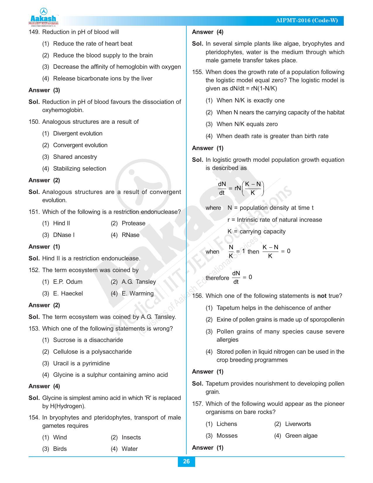  NEET Code A/ P/ W 2016 Answer & Solutions - Page 26