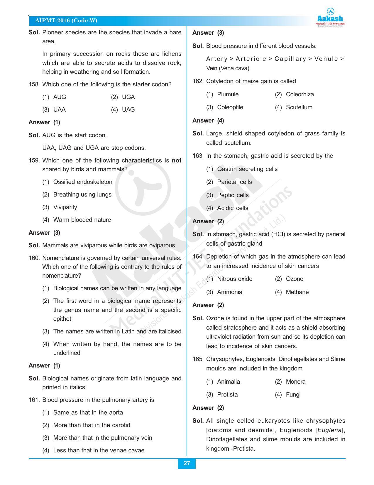  NEET Code A/ P/ W 2016 Answer & Solutions - Page 27
