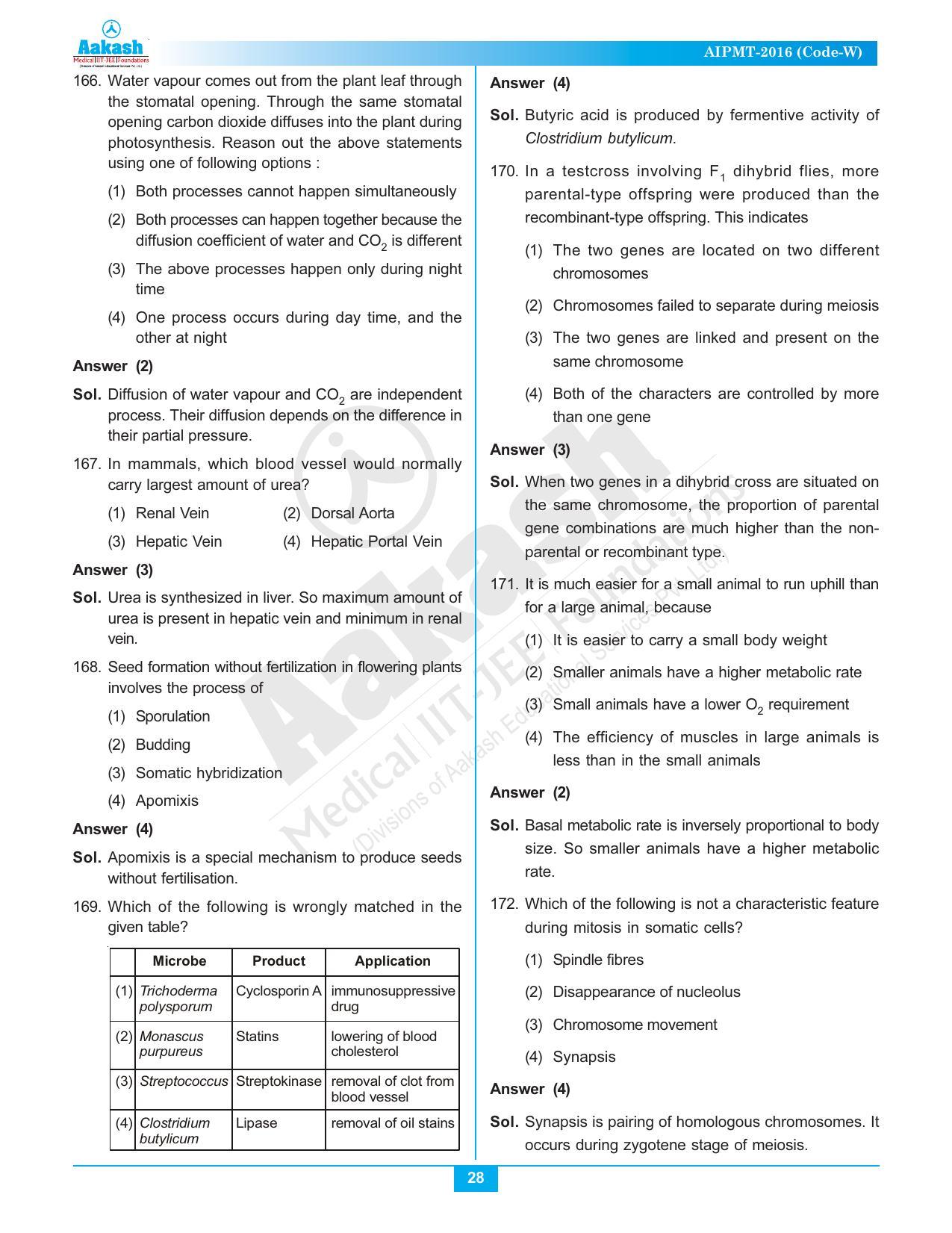  NEET Code A/ P/ W 2016 Answer & Solutions - Page 28