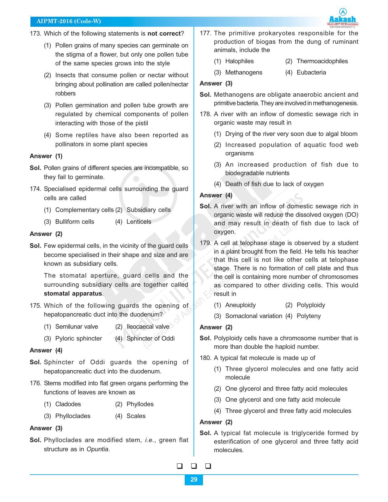  NEET Code A/ P/ W 2016 Answer & Solutions - Page 29