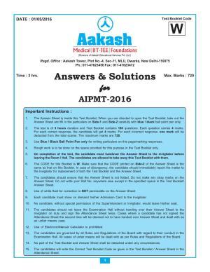  NEET Code A/ P/ W 2016 Answer & Solutions