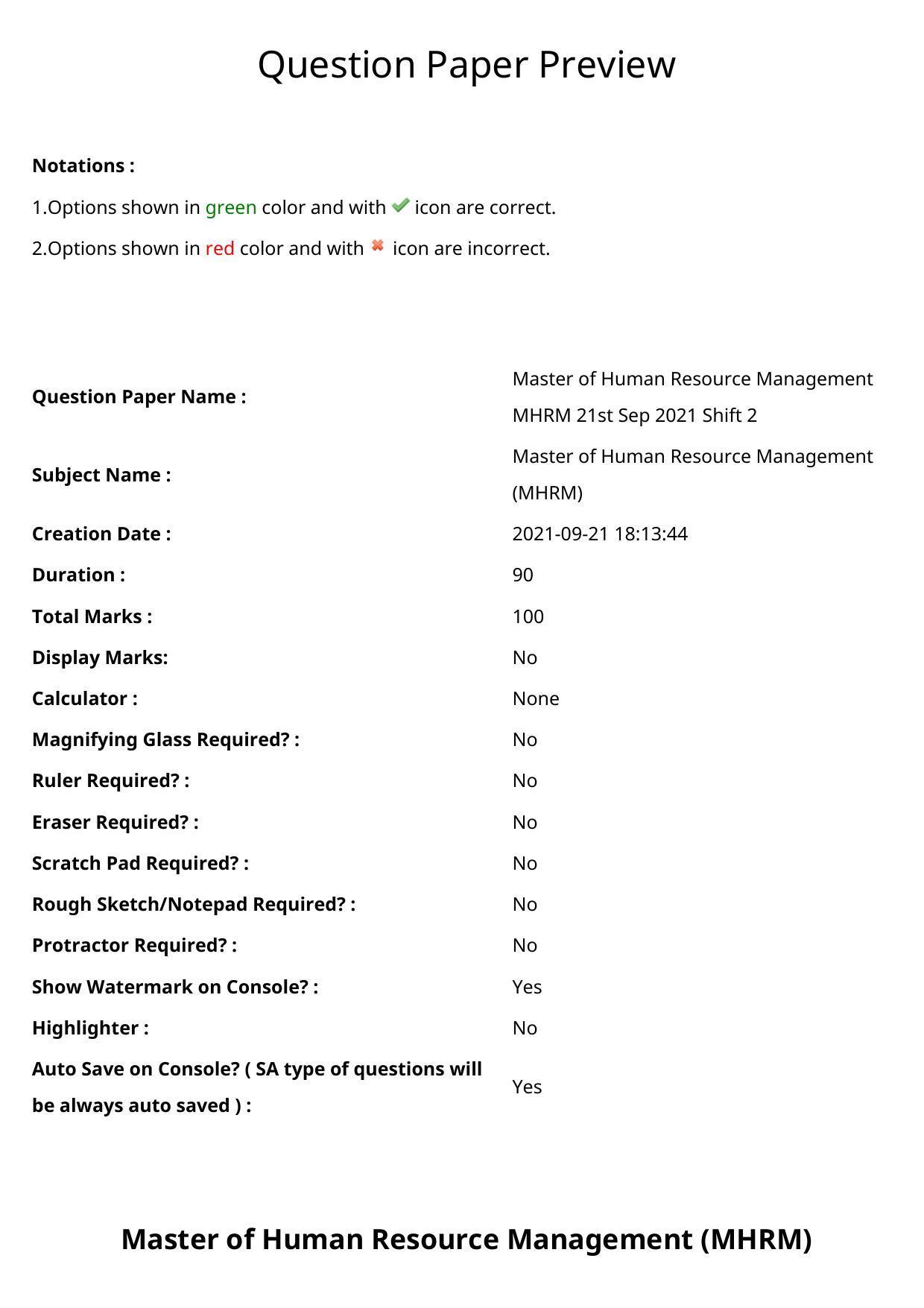 TS CPGET 2021 Master of Human Resource Management (MHRM)  (Shift 2) Question Paper with Answer Key - Page 1