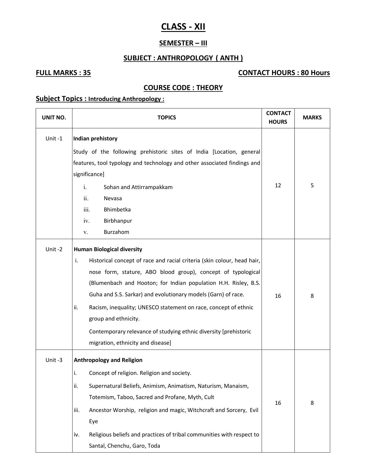 WBCHSE Class 11 & 12 Syllabus for Anthropology (ANTH) (SET III) - Page 5