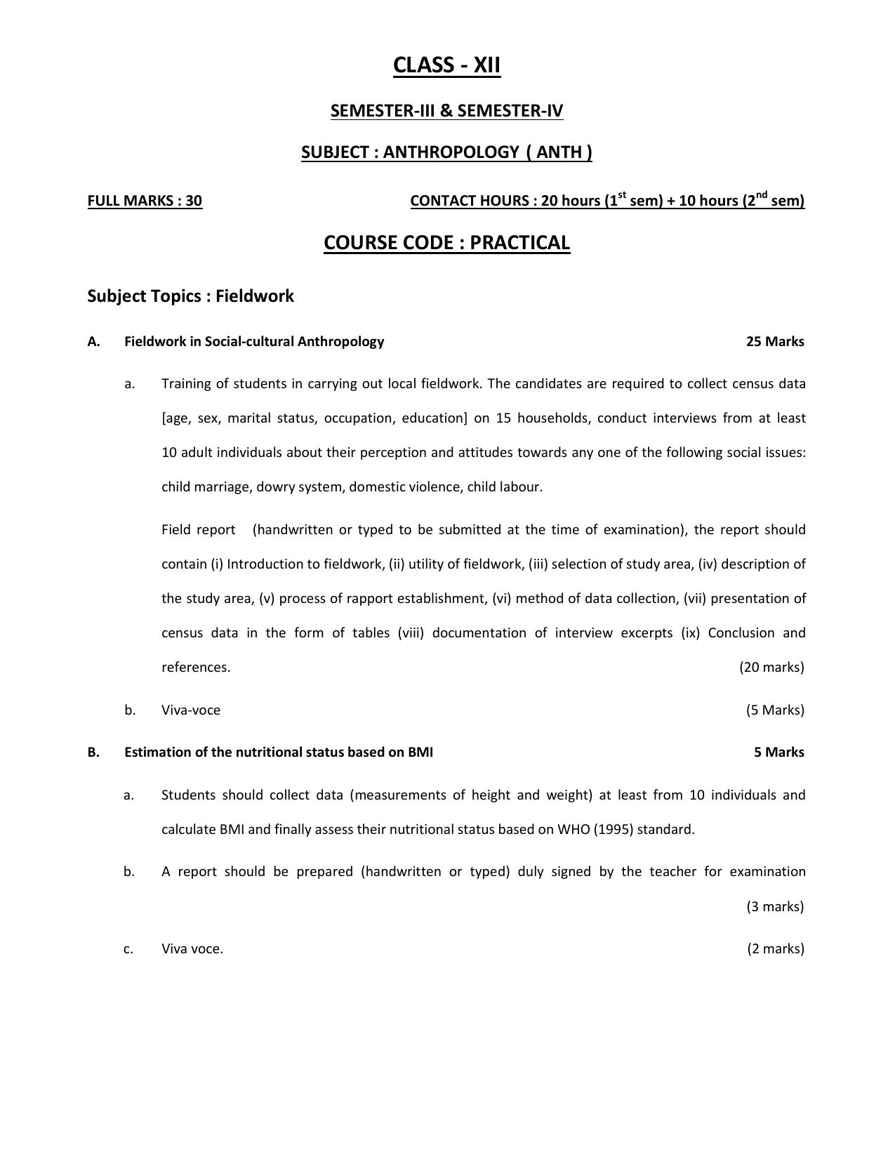 WBCHSE Class 11 & 12 Syllabus for Anthropology (ANTH) (SET III) - Page 8