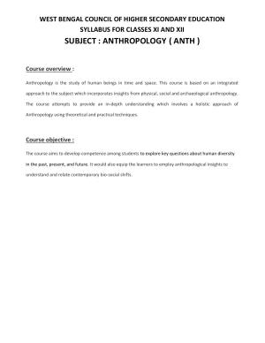 WBCHSE Class 11 & 12 Syllabus for Anthropology (ANTH) (SET III)