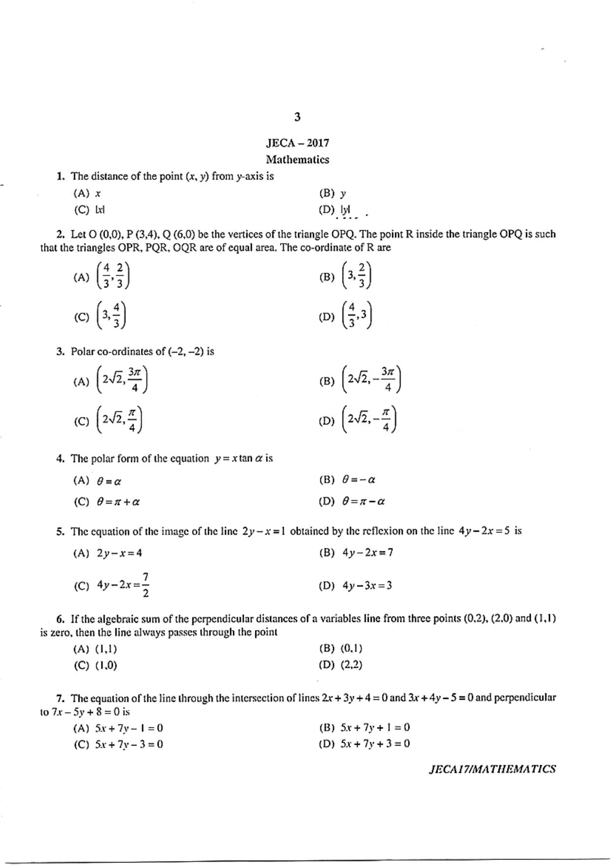 WB JECA 2017 Mathematics Question Paper - Page 3