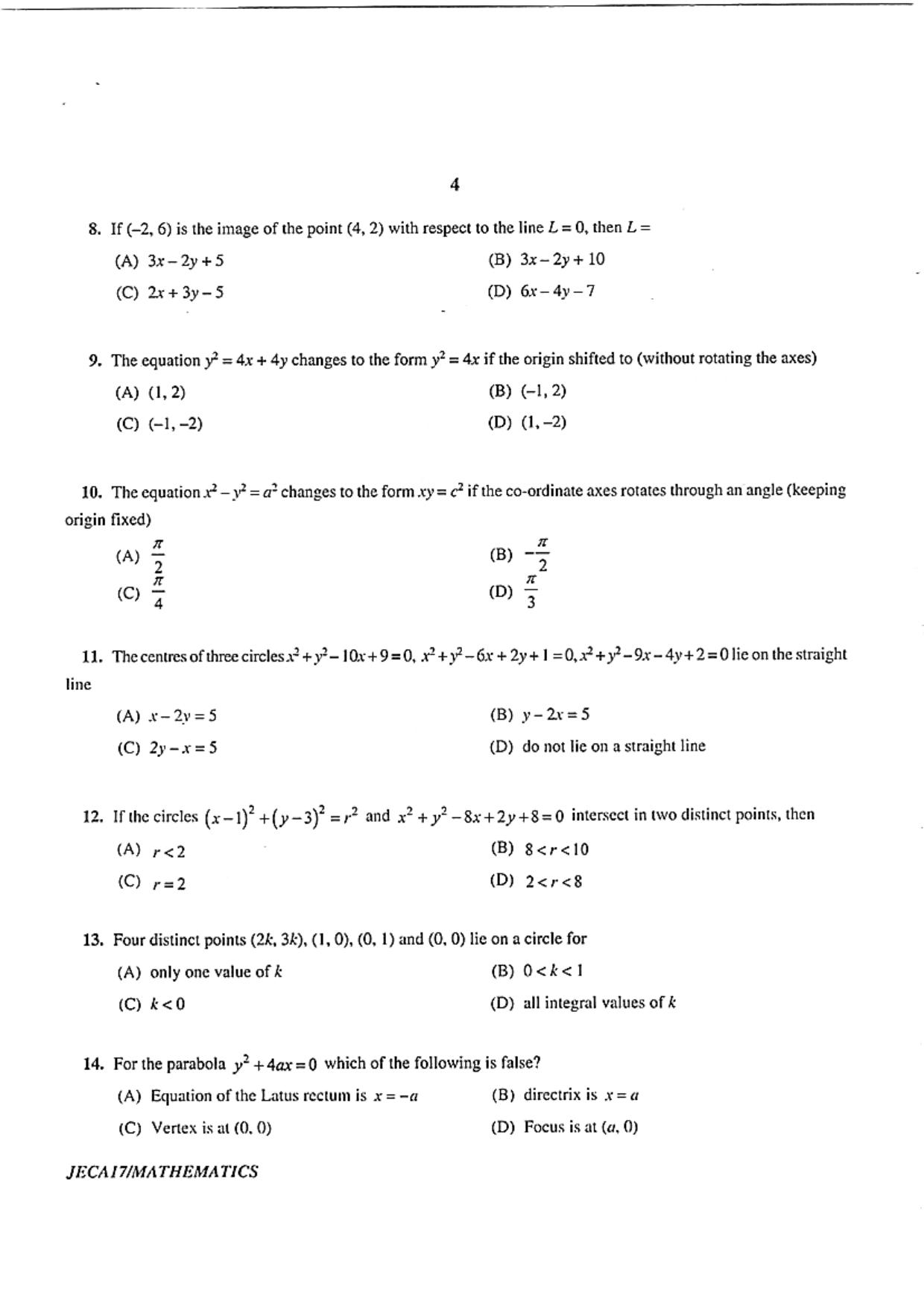 WB JECA 2017 Mathematics Question Paper - Page 4