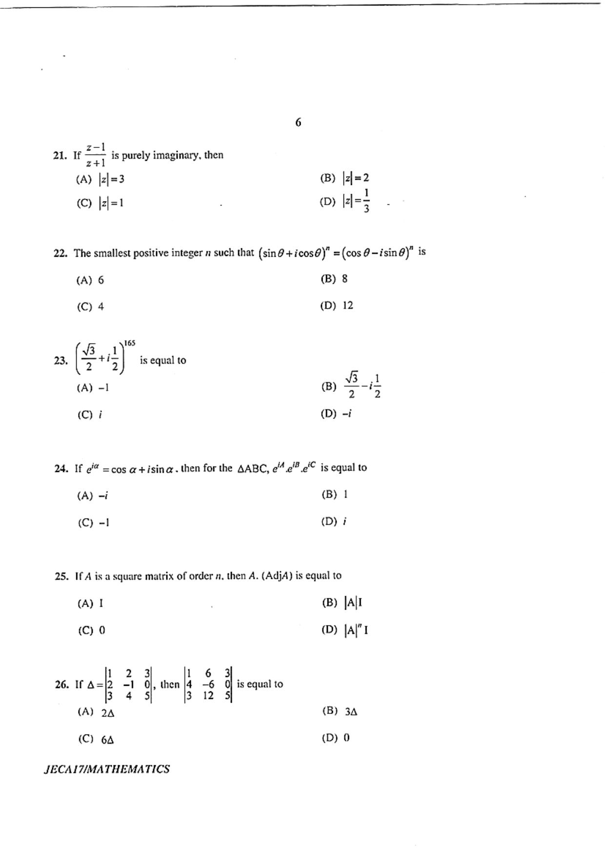 WB JECA 2017 Mathematics Question Paper - Page 6