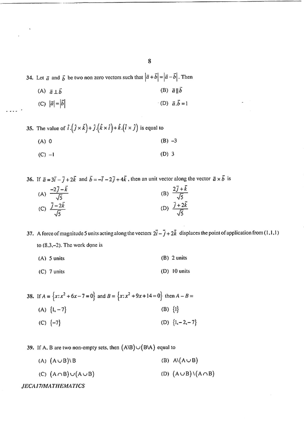 WB JECA 2017 Mathematics Question Paper - Page 8