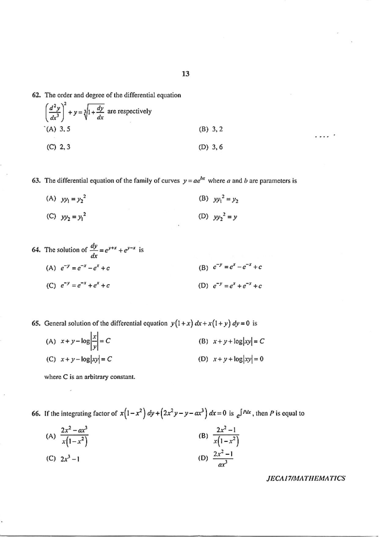 WB JECA 2017 Mathematics Question Paper - Page 13
