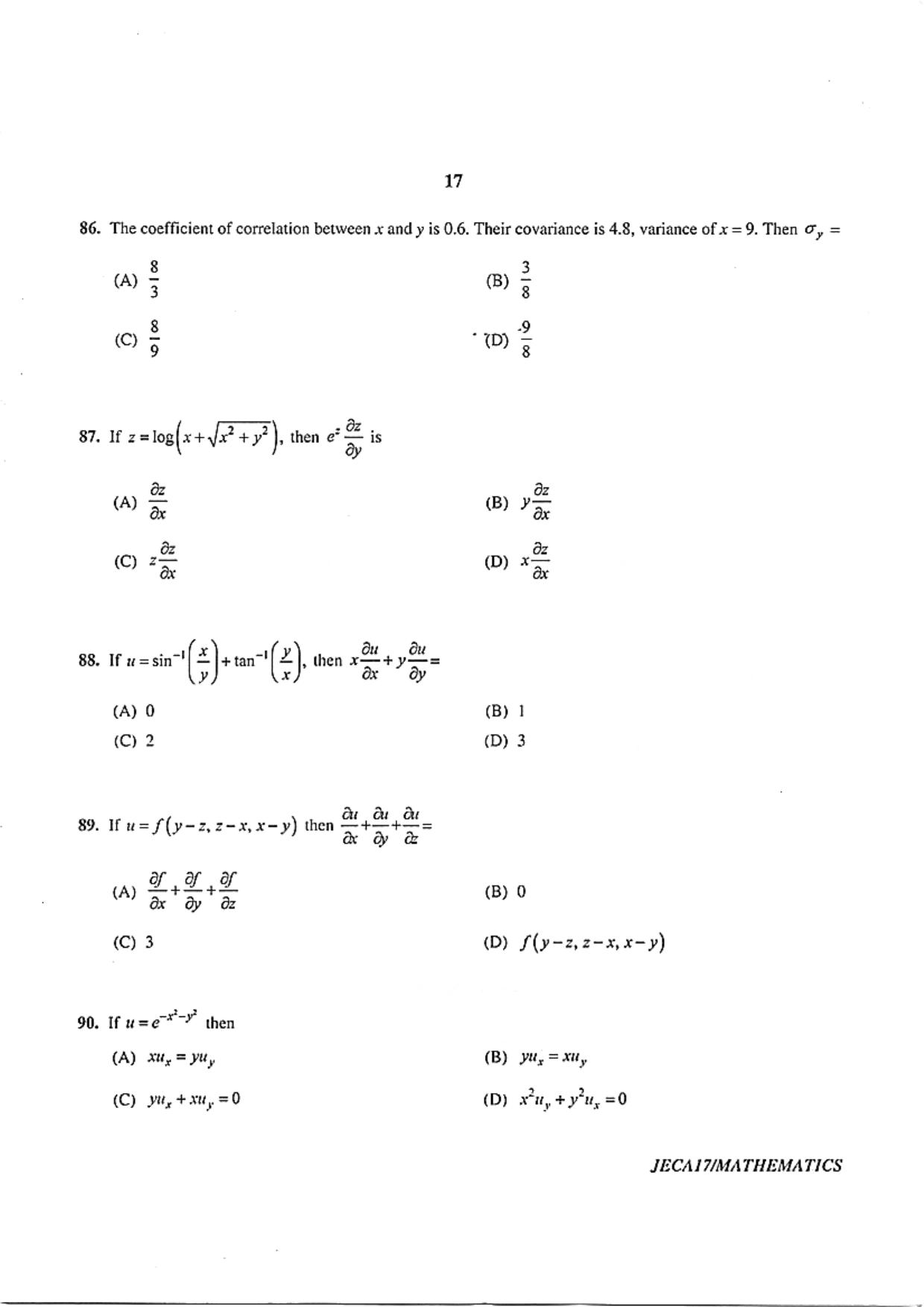 WB JECA 2017 Mathematics Question Paper - Page 17