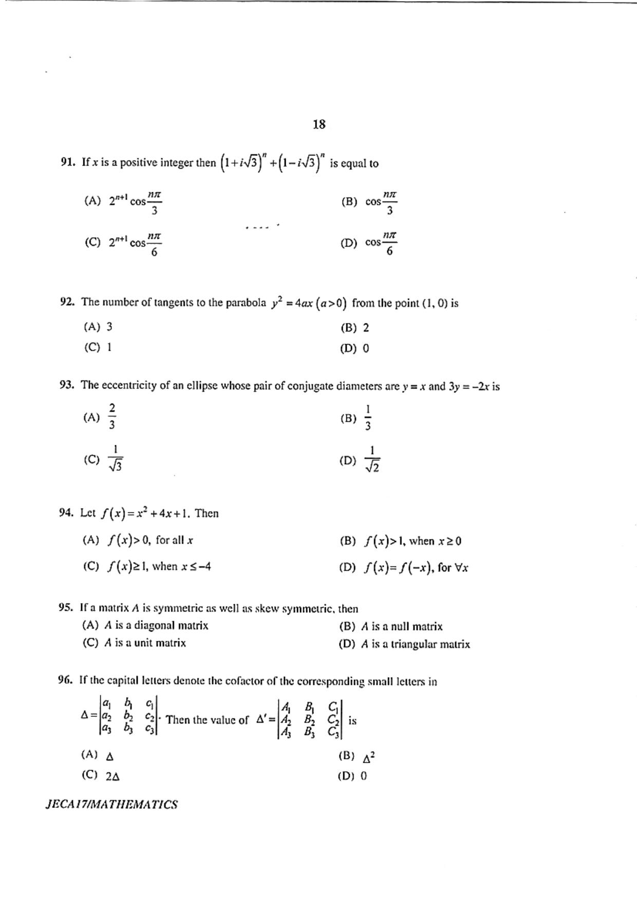 WB JECA 2017 Mathematics Question Paper - Page 18