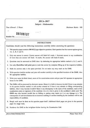 WB JECA 2017 Mathematics Question Paper