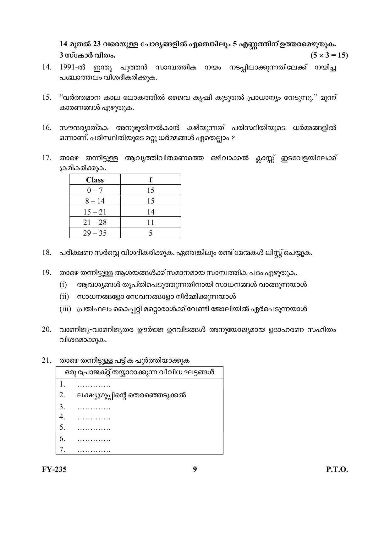 Kerala Plus One 2021 Economics  Question Papers - Page 9