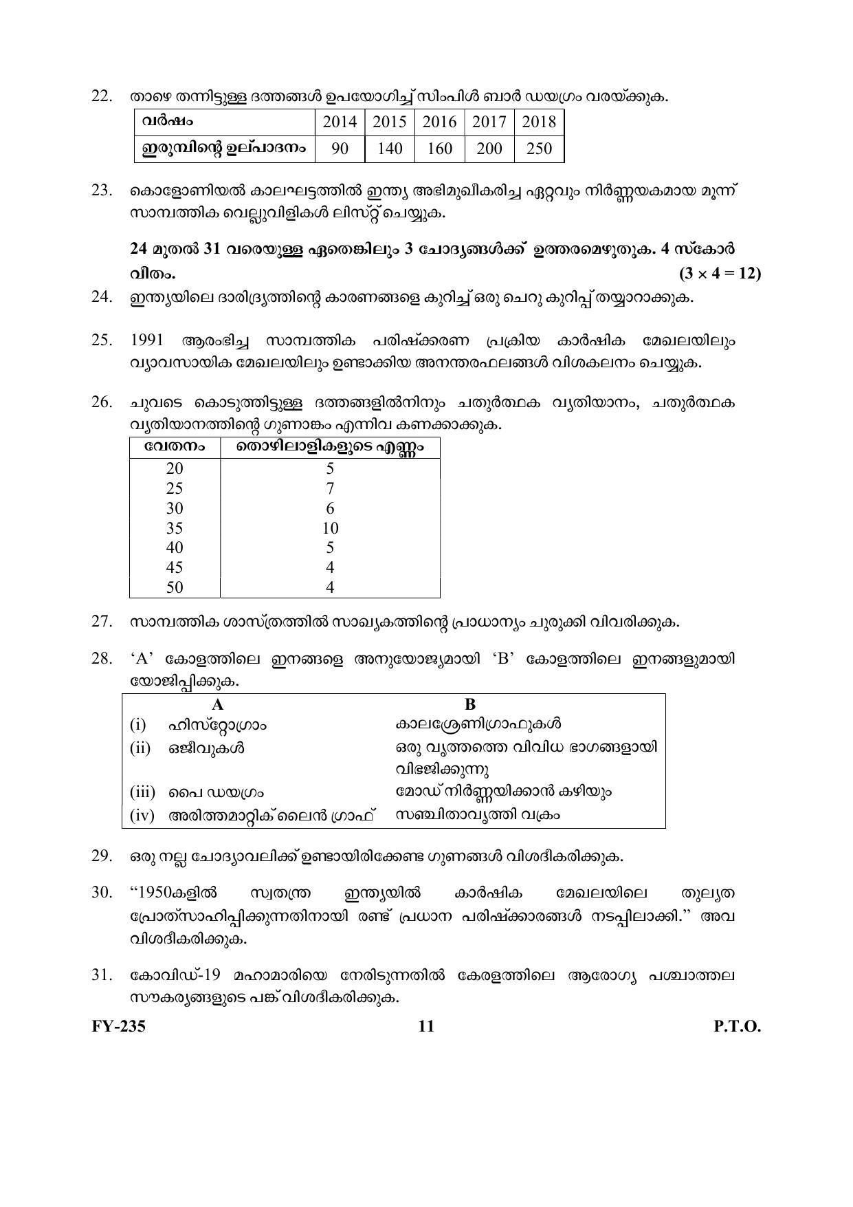 Kerala Plus One 2021 Economics  Question Papers - Page 11