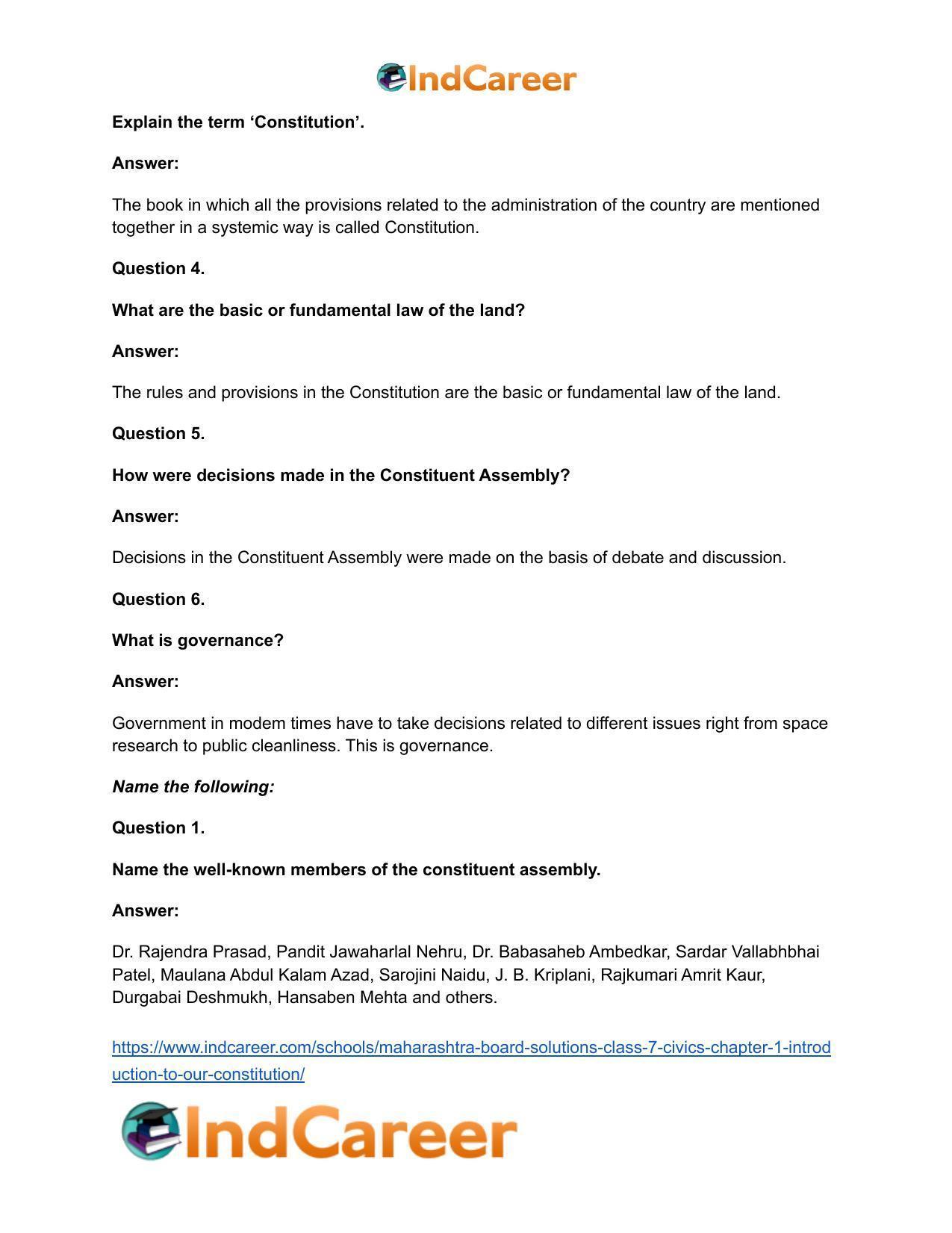 Maharashtra Board Solutions Class 7-Civics: Chapter 1- Introduction to Our Constitution - Page 13