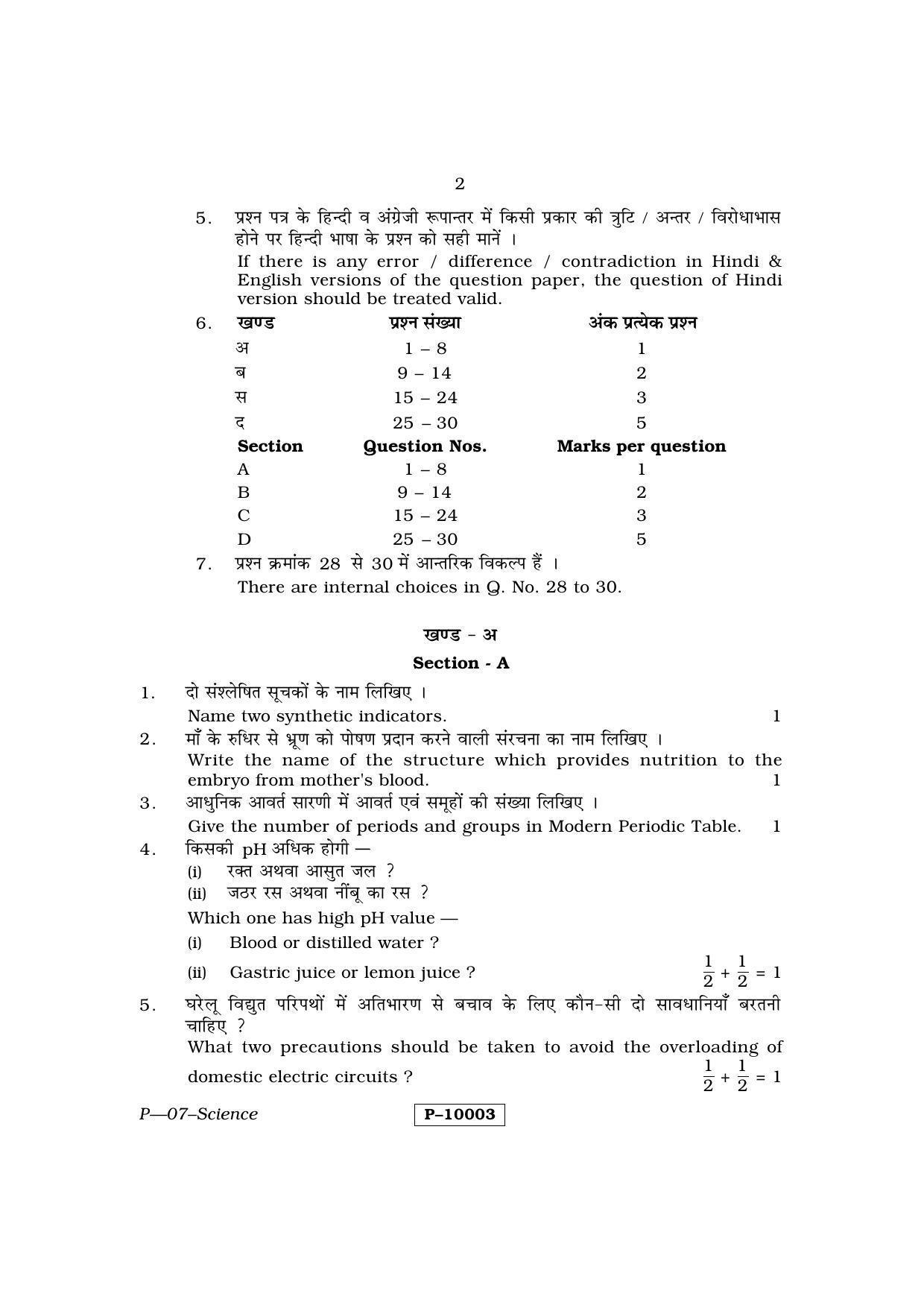 RBSE 2015 Science Praveshika Question Paper - Page 2
