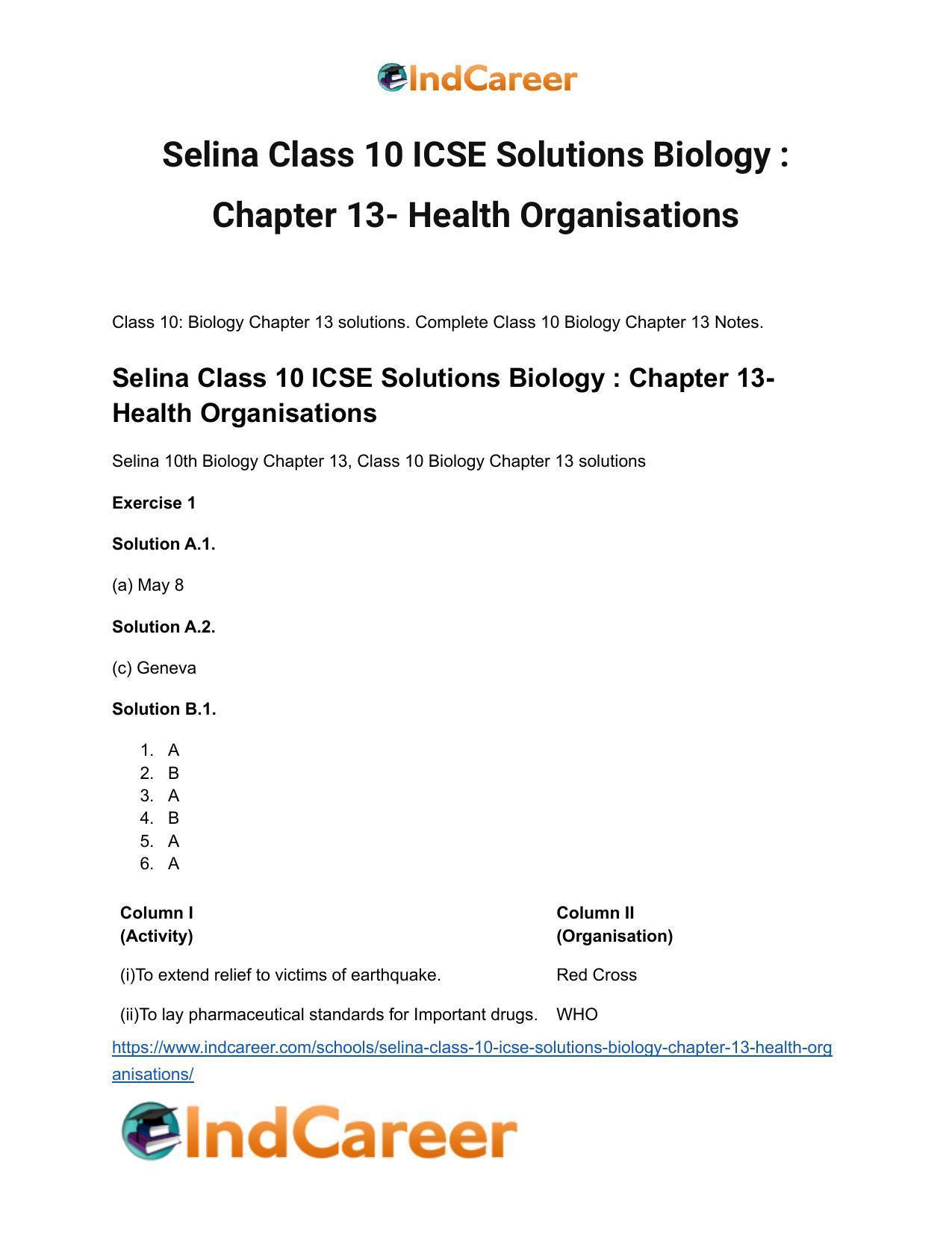 Selina Class 10 ICSE Solutions Biology : Chapter 13- Health Organisations - Page 2