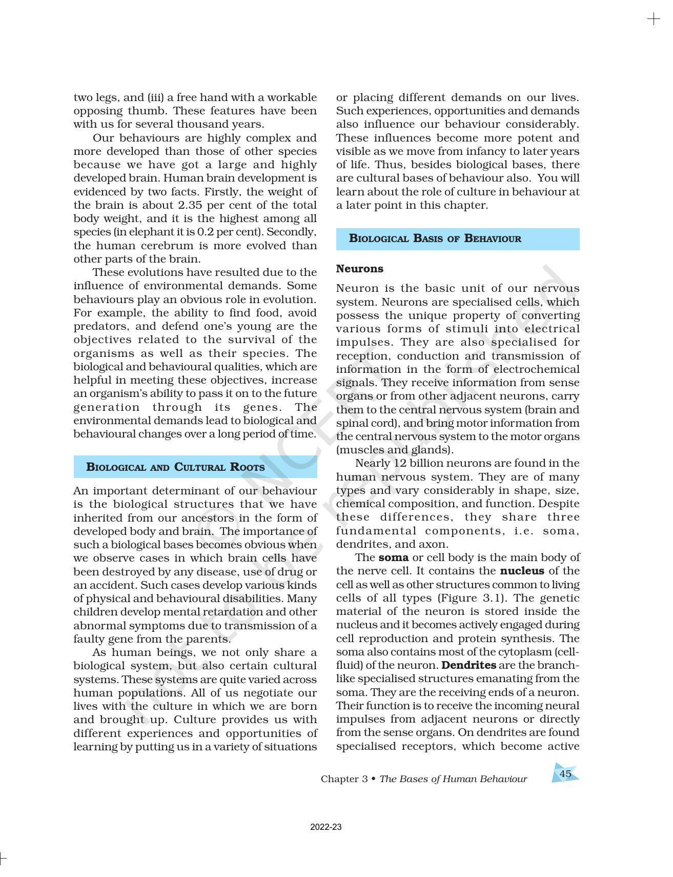 NCERT Book for Class 11 Psychology Chapter 3 The Bases