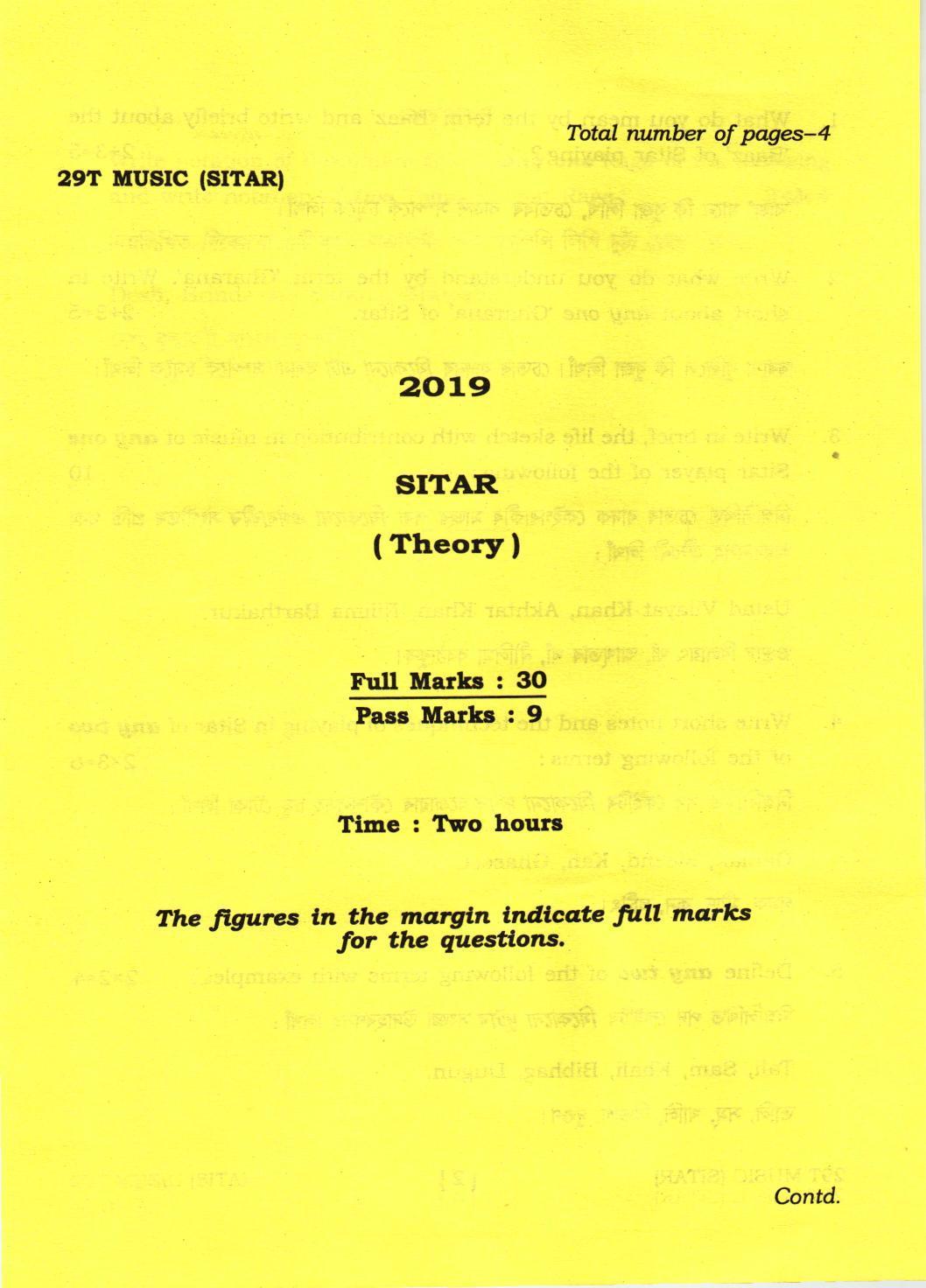 AHSEC Class 12 SITAR 2019 Question Papers  - Page 1
