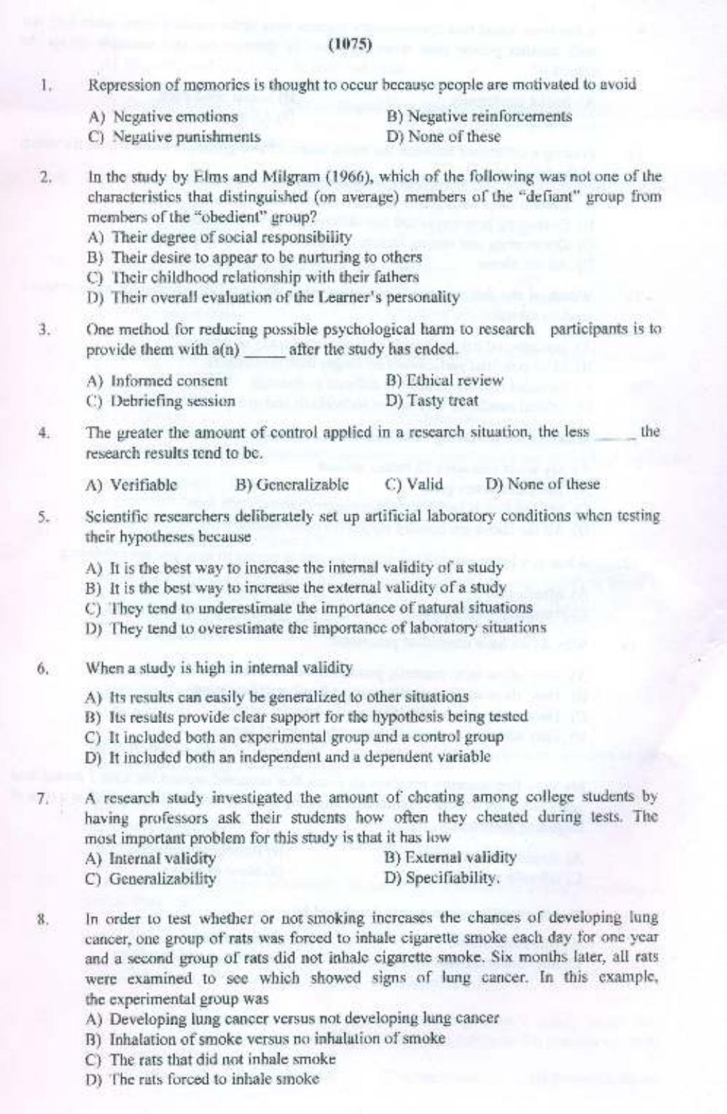 PU MPET Psychology 2015 Question Paper - Page 2
