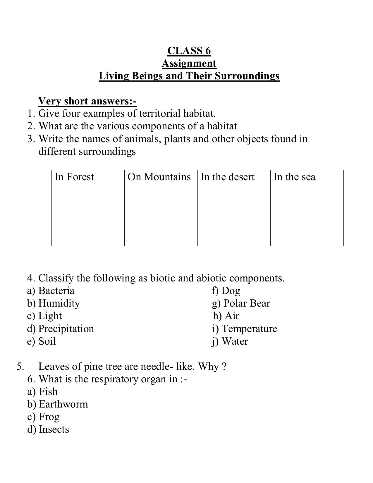 CBSE Worksheets for Class 6 Science Living Beings and Their Surroundings Assignment 2 - Page 1