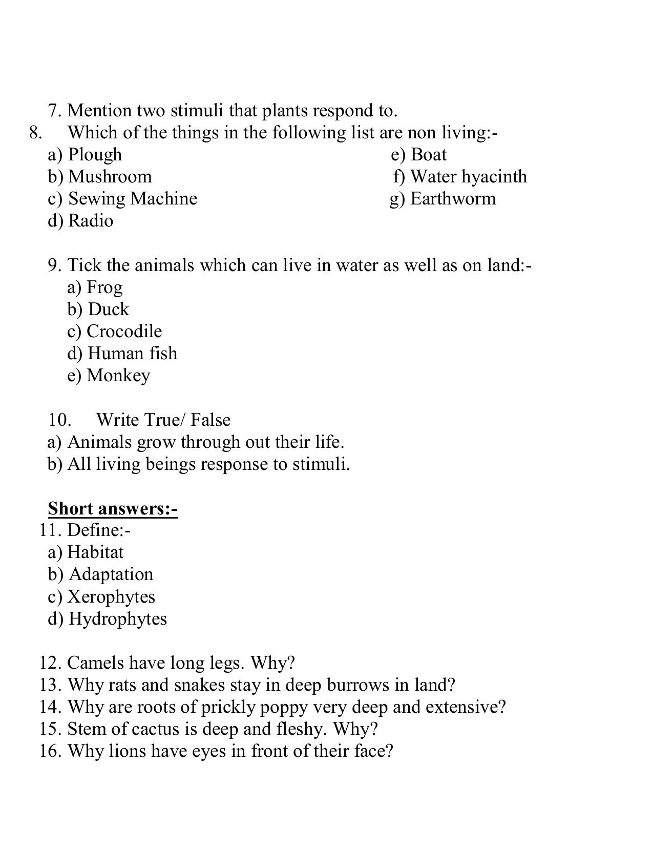CBSE Worksheets for Class 6 Science Living Beings and Their Surroundings Assignment 2 - Page 2