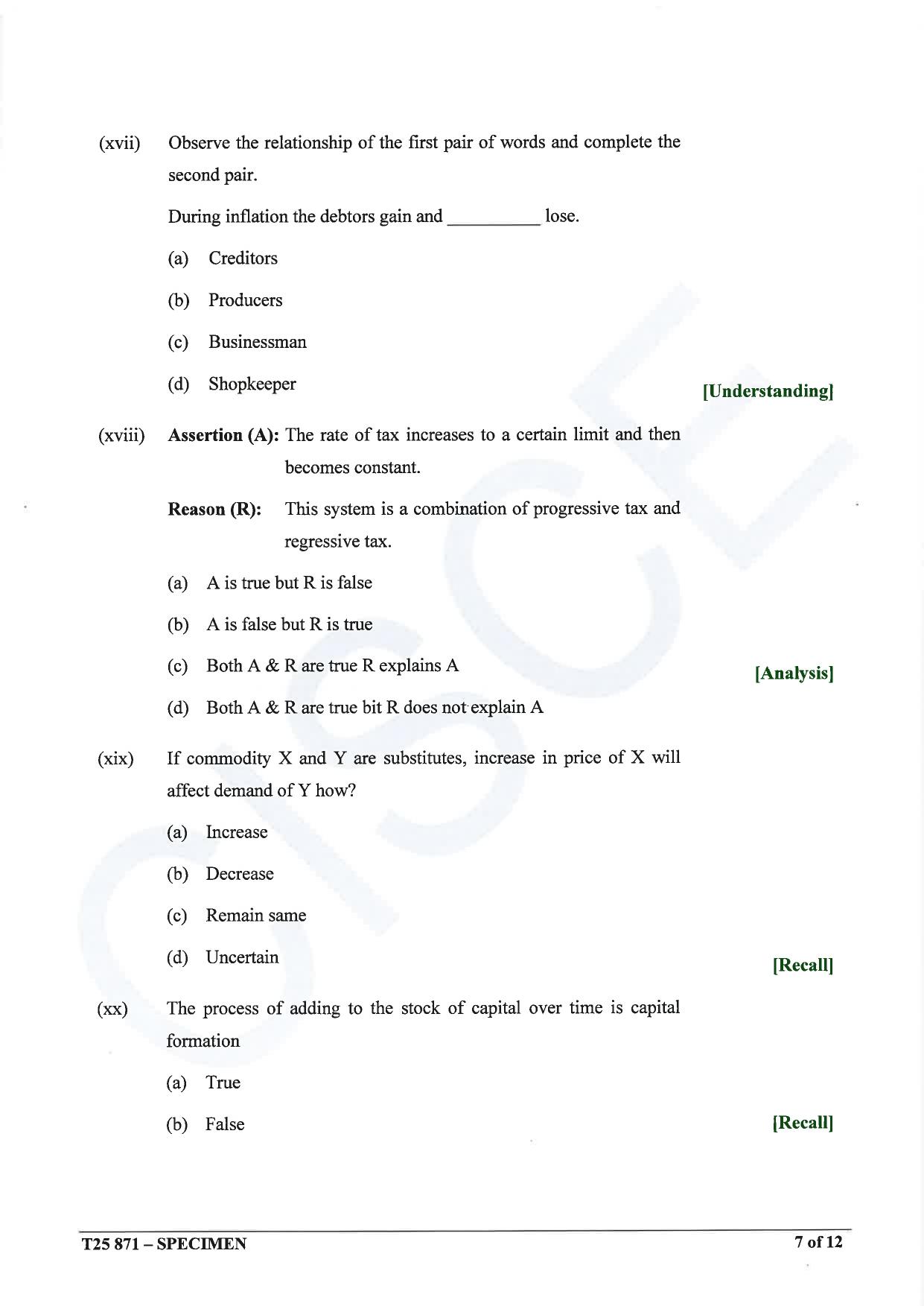 ICSE Class 10 2025 Economic Applications (QP & MS) Specimen Paper - Page 7